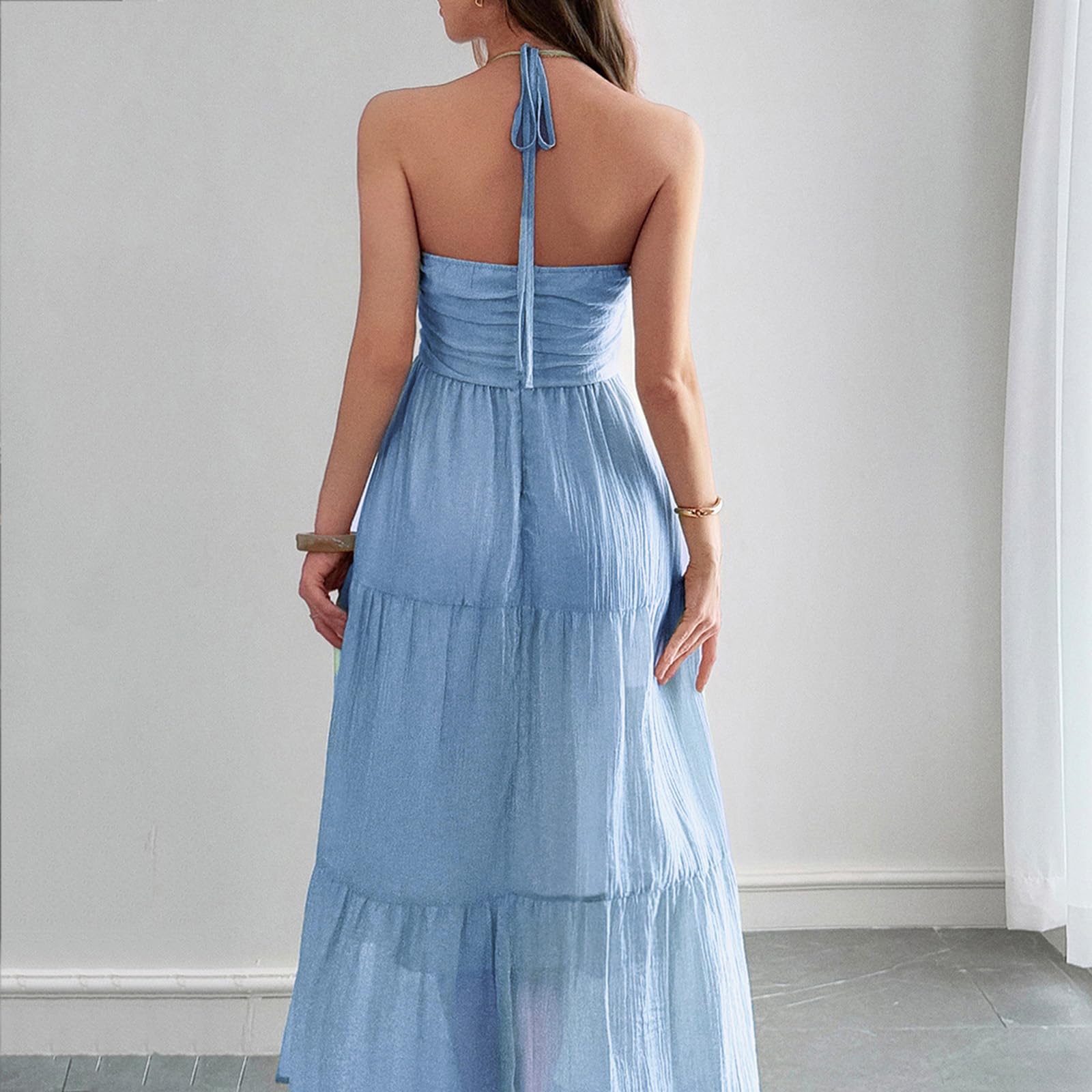 Abito Estivo da Donna con Scollo all'Americana, Abito Canotta con Spalline Sottili, abitos Lungo Fluido per Le Vacanze al Mare
