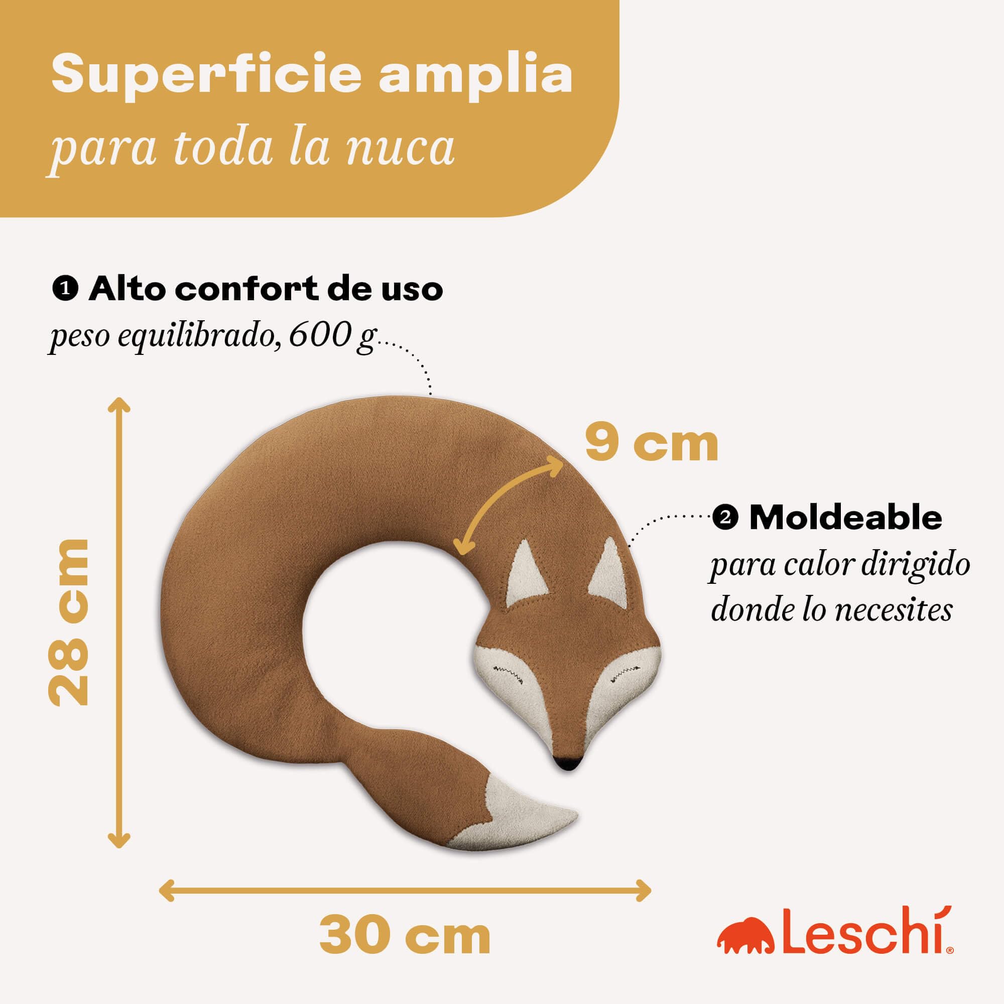 LESCHI Saco Térmico de Semillas para Microondas, de 100% Algodón y Trigo Orgánicos, Bolsa Semillas Microondas ideal para Cuello, Cervical y Espalda, Saco de Semillas en forma de zorro, marrón