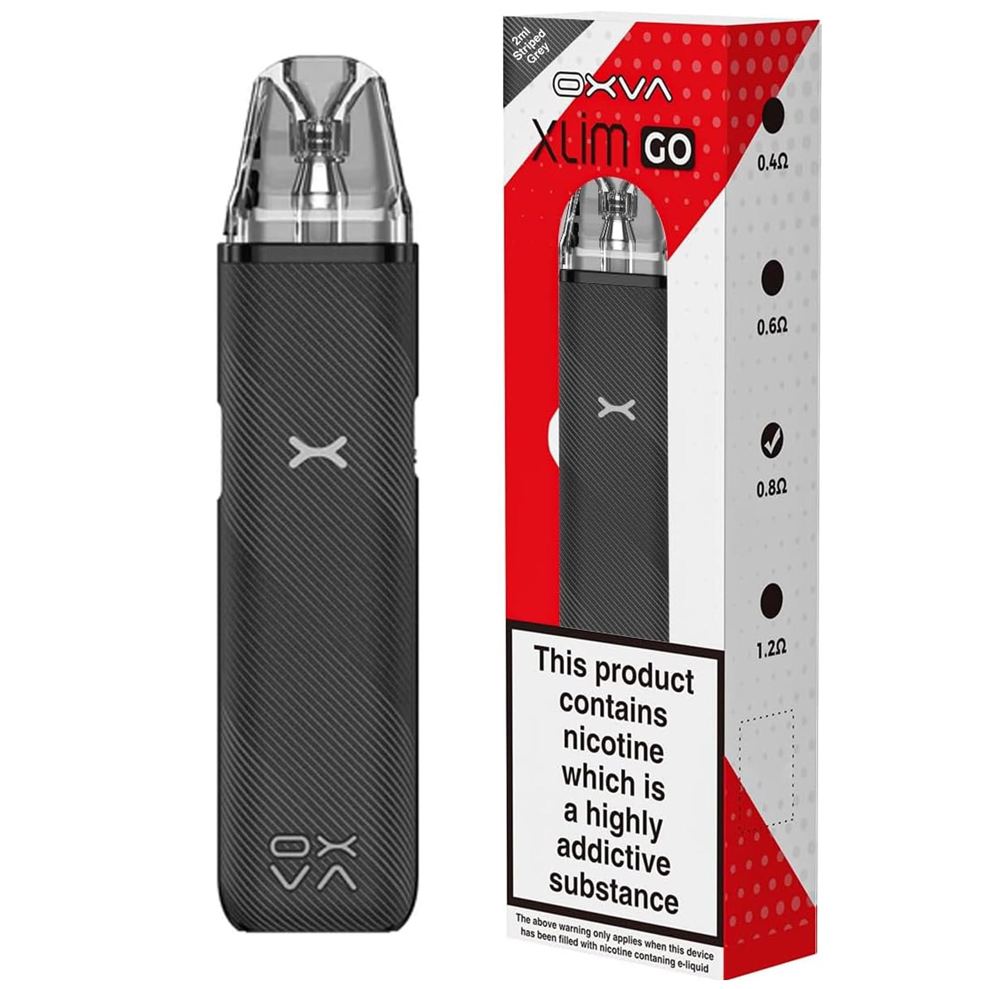 Xlim Go Pod Kit for Oxva, 1000mAh Battery, Top Fill System, Leather Exterior Design, Compatible with Xlim Series Pods, 2ml Cartridge Capacity, No Nicotine (Striped Grey)
