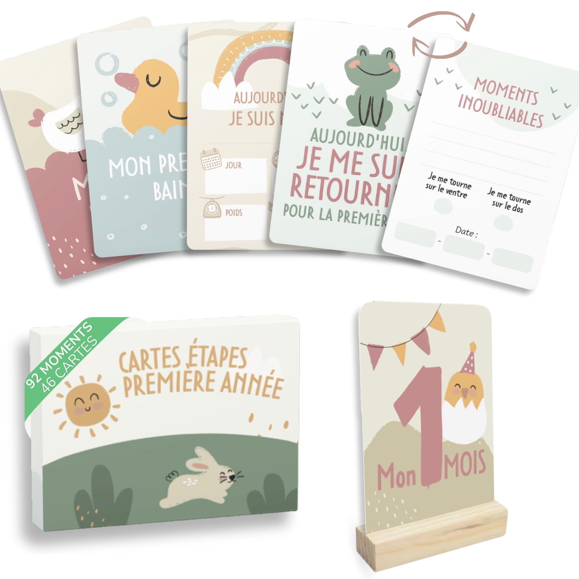 40 Cartes Souvenirs 'baby Milestone' Pour La Première Année - Cadeau Original Nouveau-né, Avec Sac En Coton Bio
