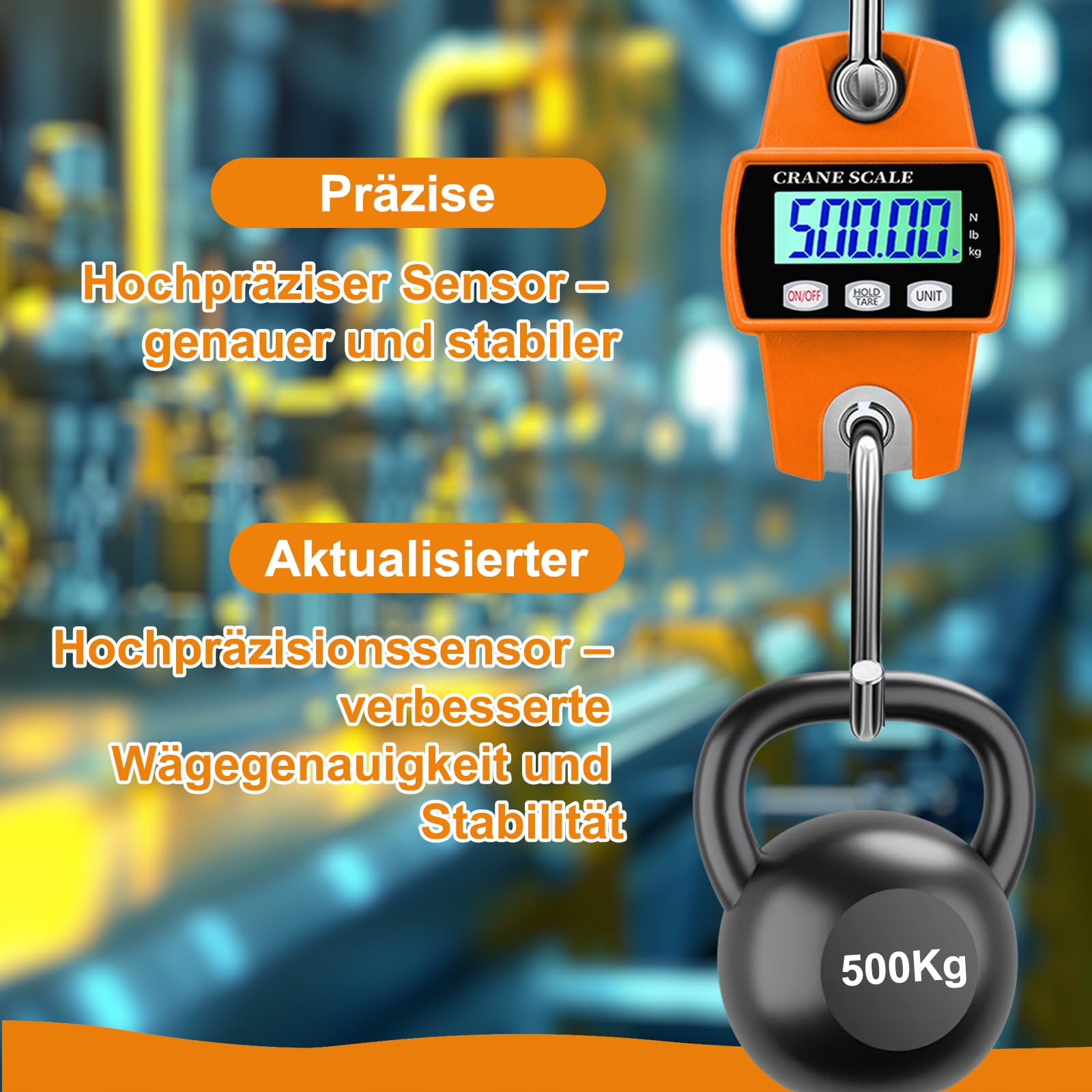 Kranwaage 500KG 1100lbs Elektronische Hängewaage Waage Tragbare LCD Zugwaage mit Haken mit Haken, Zugwaage Wildwaage Digital für Jagd, Bauernhof, Fabrik