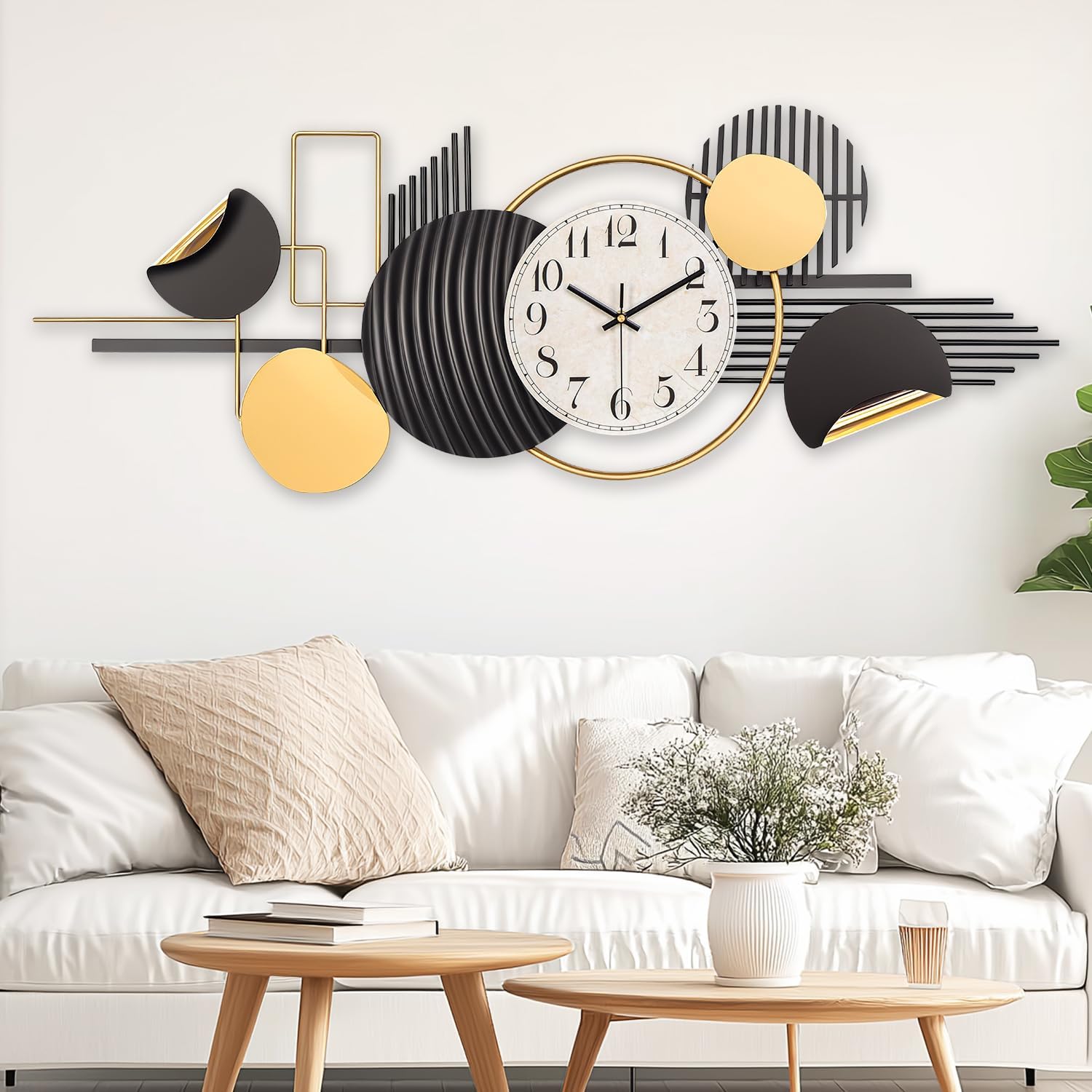 Large Wall Clock,Wall Clocks for Living Room Decor,Modern Geometric Design,Silent Non-Ticking Clock for Office,Bedroom,Study,Entryway Decor-38''x16''