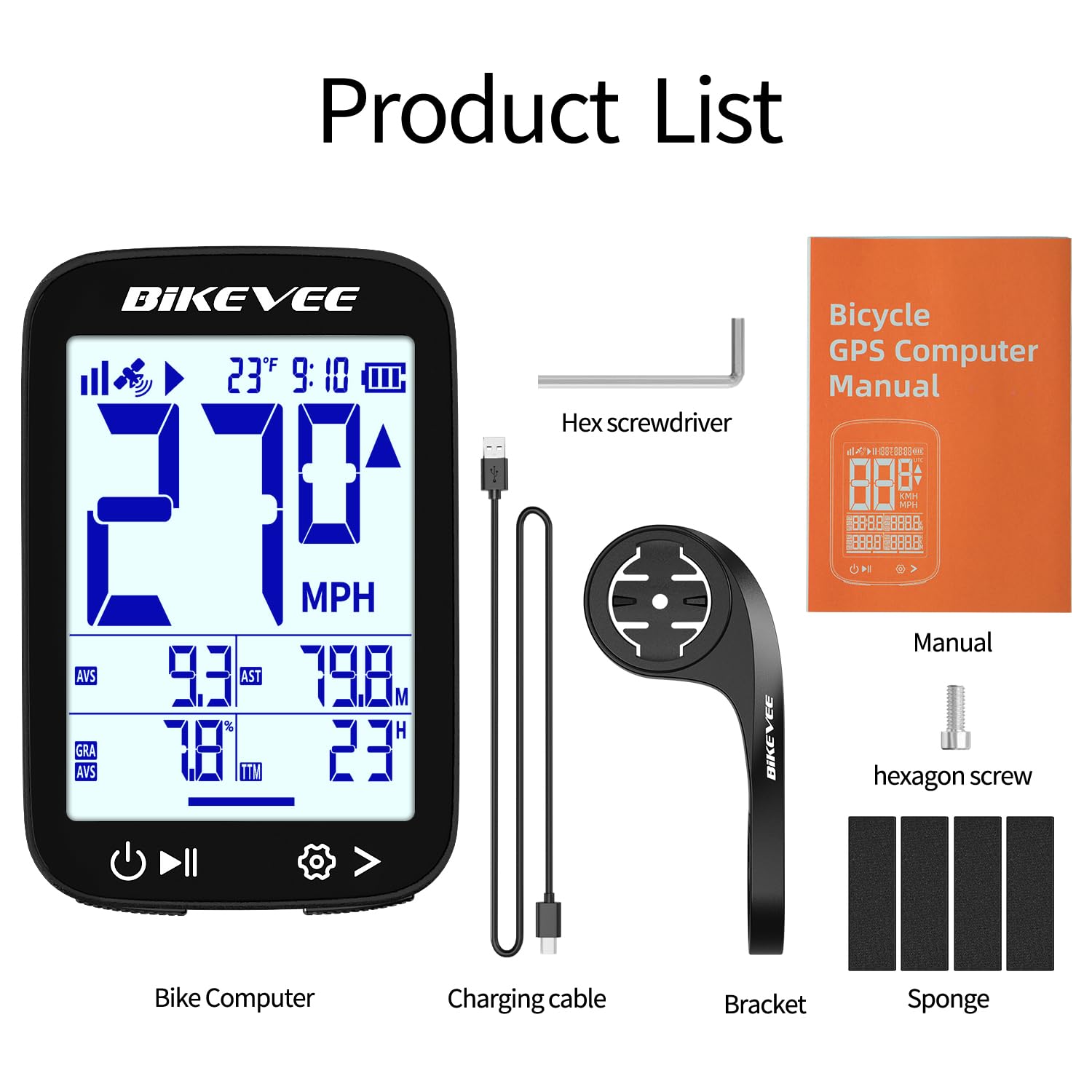Ciclocomputer GPS per Bicicletta, Schermo FSTN da 2,4", Temperatura, Pendenza e Altitudine, Impermeabile IPX7, Fino a 28 Ore di Batteria, per MTB e Bici da Corsa