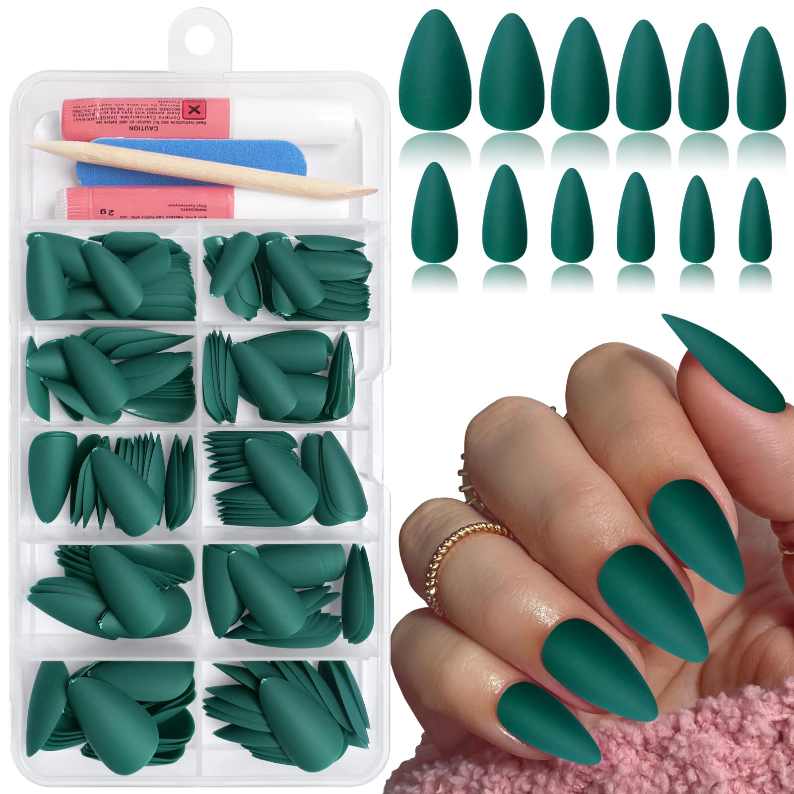 Bellelfin 240Pcs Almond Press on Nails Short, Matte Green Fake Nails Full Cover Acrylic Nails Press on Short Glue on Nails Artificial Almond Nails for