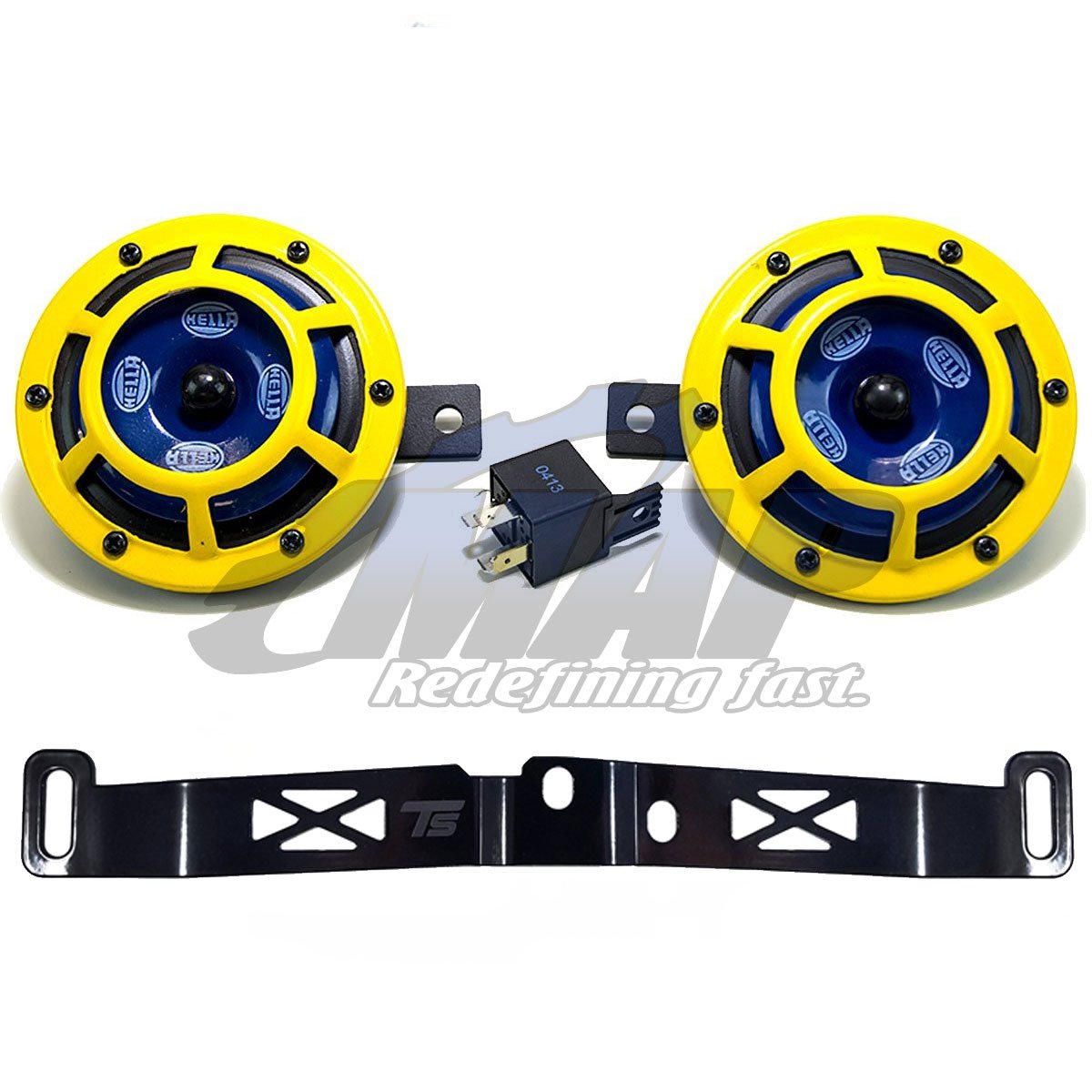 Hella H31000001 114dB 12V Sharptone Panther Dual Horn Kit with Torque Solution Bracket Compatible with 2015+ Subaru WRX & STI (Yellow)