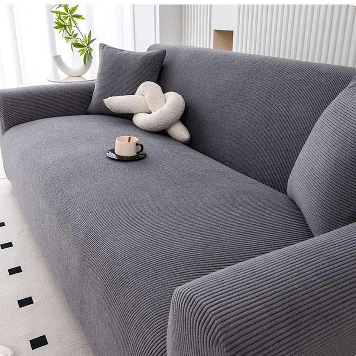 Njbtomj Dark Grey High Stretch Sofa Covers, Non-Slip Couch Covers All-Inclusive Sofa Slipcover Washable Stretchable Furniture Protector For Kids And Pets Suitable For All Seaso(Size:3 Seater(190-230Cm),Color:dark Grey)
