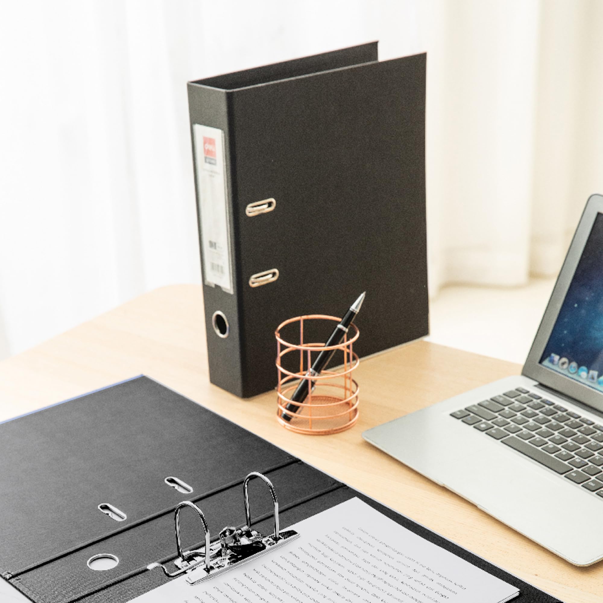 DELI Classeur à levier W39656 FC – Noir, durable, format papier ministre, idéal pour organiser des documents et le rangement de bureau