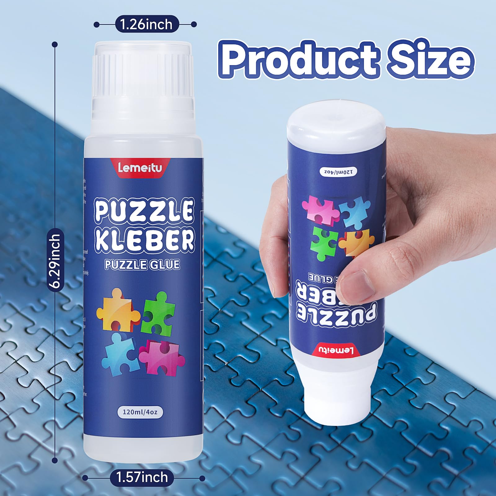 Lemeitu Colla per puzzle 1000/1500/3000 pezzi, colla PVA atossica, colla autoadesiva, asciugatura rapida, 120 ml, 1 confezione