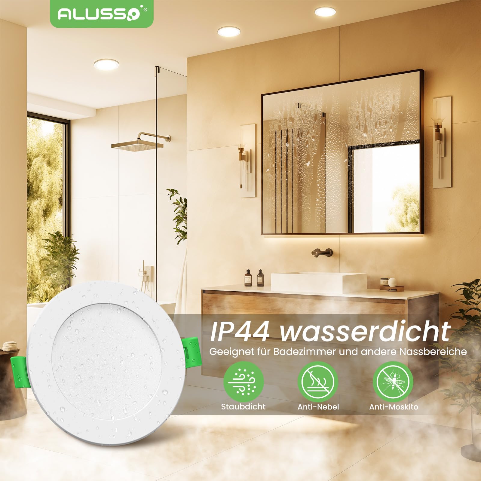 ALUSSO Faretti LED da Incasso per Cartongesso, Ultrasottili 10W IP44 3000K Bianco Caldo Faretti LED Soffitto, AC220-240V, Diametro Foro Ø125-135mm, Rotondo Bianco, Set di 6