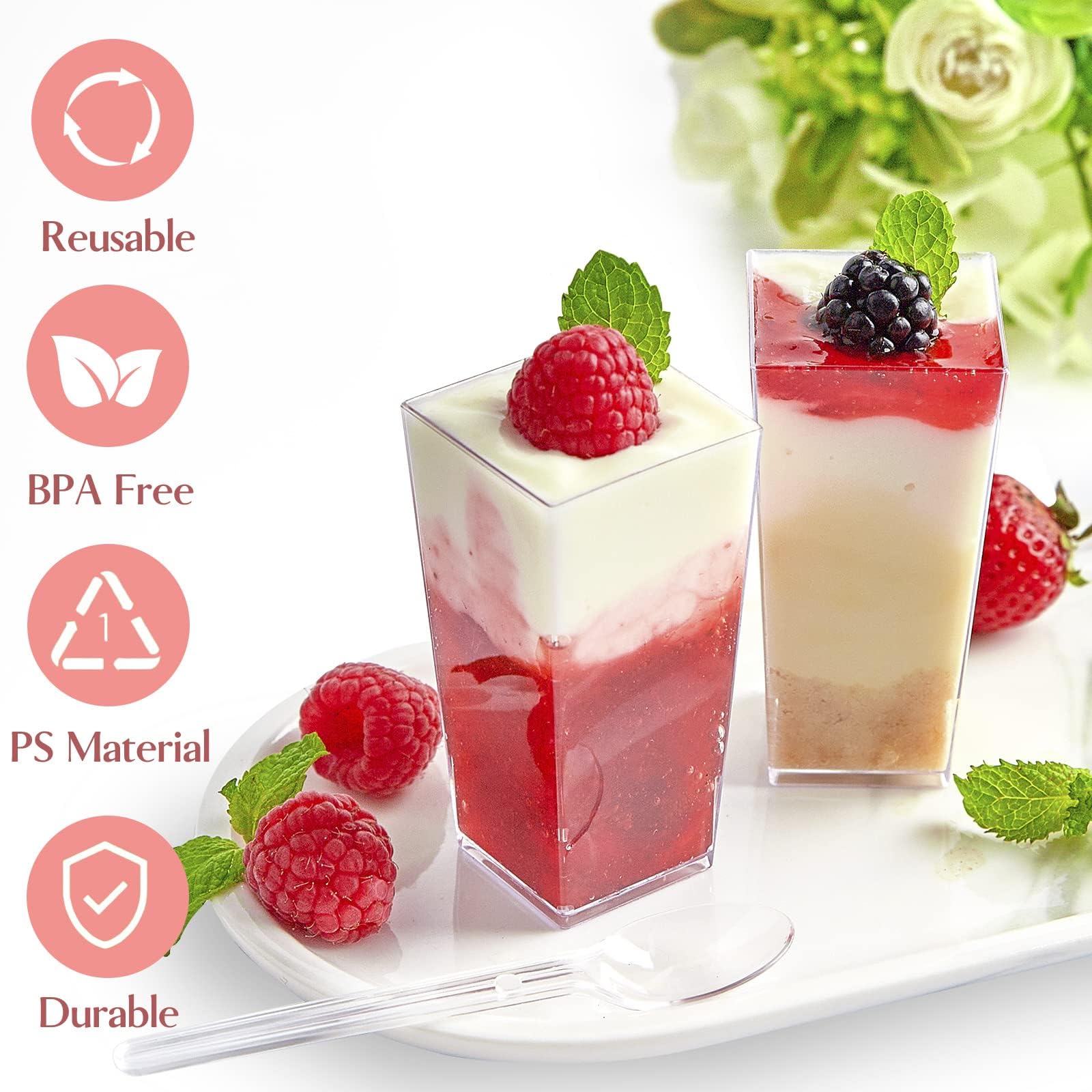 LemonRoad 300 Bicchierini Dessert In Plastica Trasparente Con Cucchiai E Stuzzicadenti - Kit Festa Per Mousse, Gelato, Finger Food, Eleganti - 2