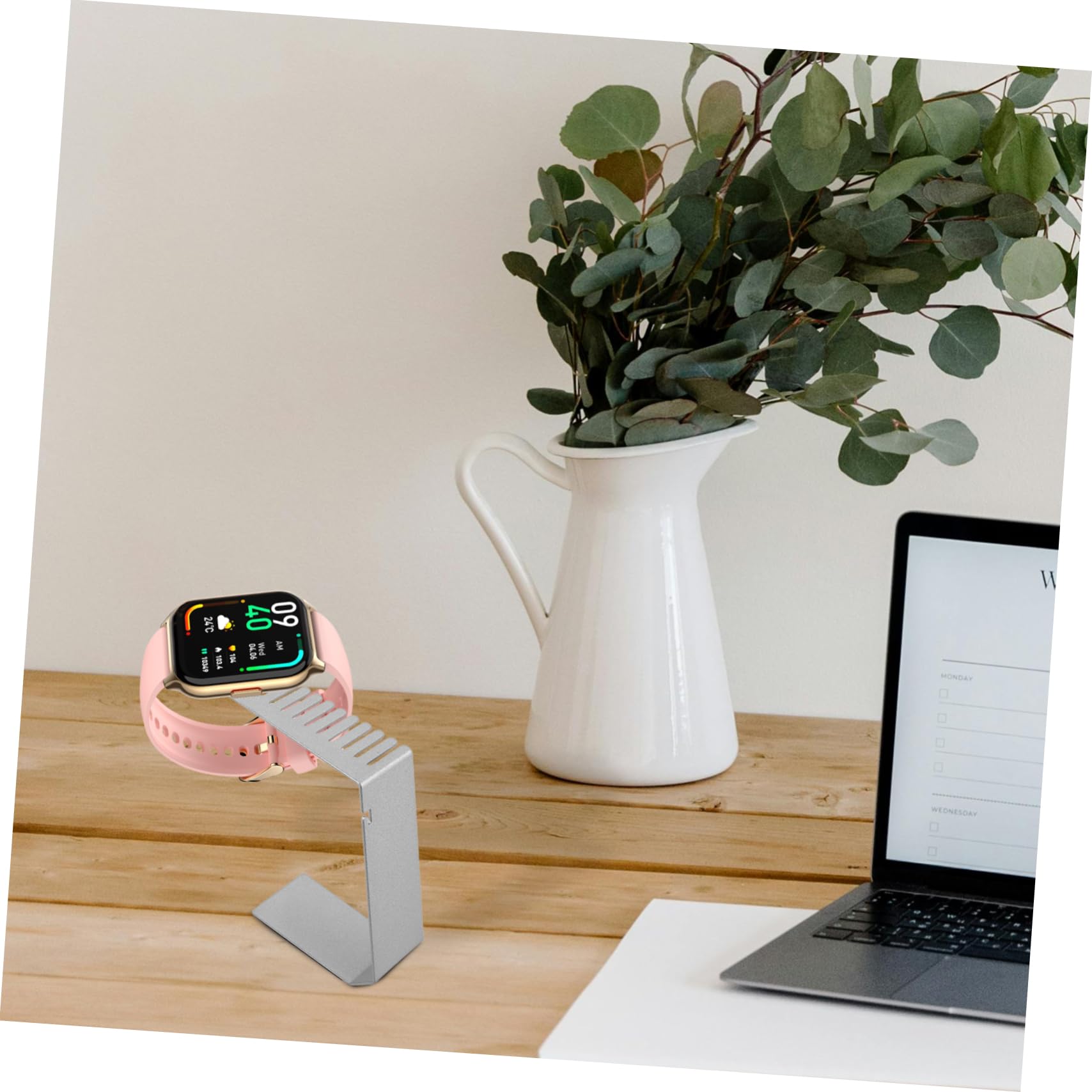 Supporto di Ricarica per Orologio in Metallo Inossidabile con Base Pesata per Smartwatch da Tavolo Argento