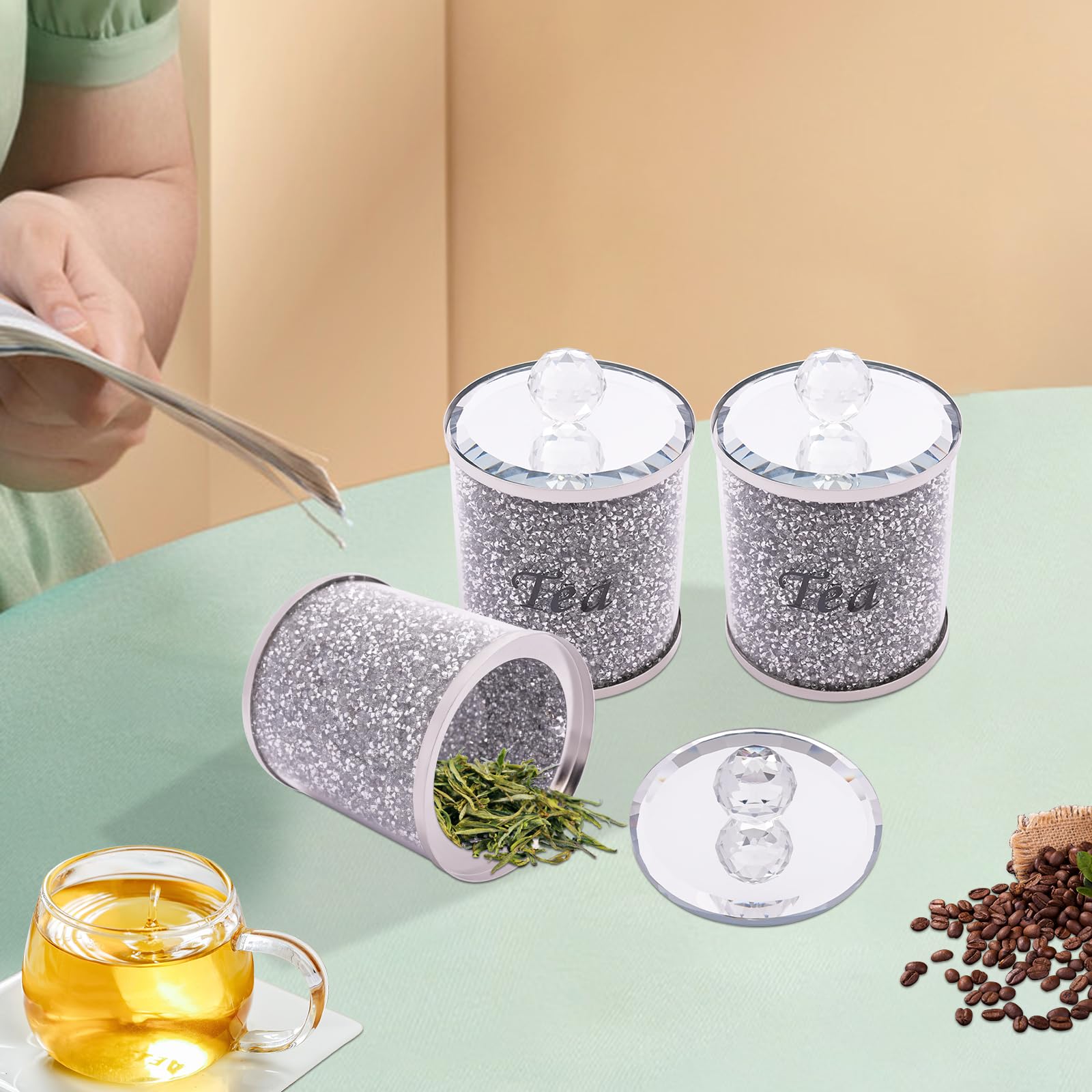 Tarros de cristal con tapa, tarros de té, café y azucareros, tarros de almacenamiento con tapa, herméticos para especias, tarros de especias, 3 unidades