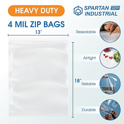 Miniatura 2 de Spartan Industrial - Bolsas de polietileno de plástico transparente con cierre de cremallera de 13 x 18 pulgadas (250 unidades) de 4 mil de grosor,