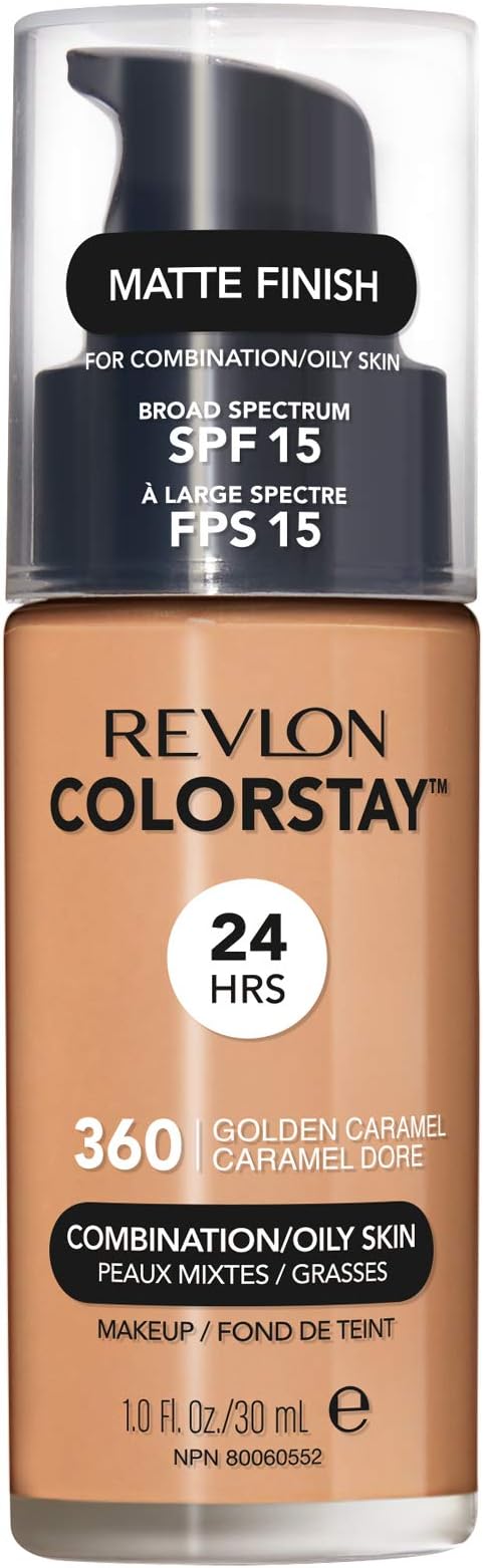 Liquid Foundation, ColorStay Face Makeup for Combination & Oily Skin, SPF 15, Medium-Full Coverage with Matte Finish, 360 Golden Caramel, 1 Fl Oz