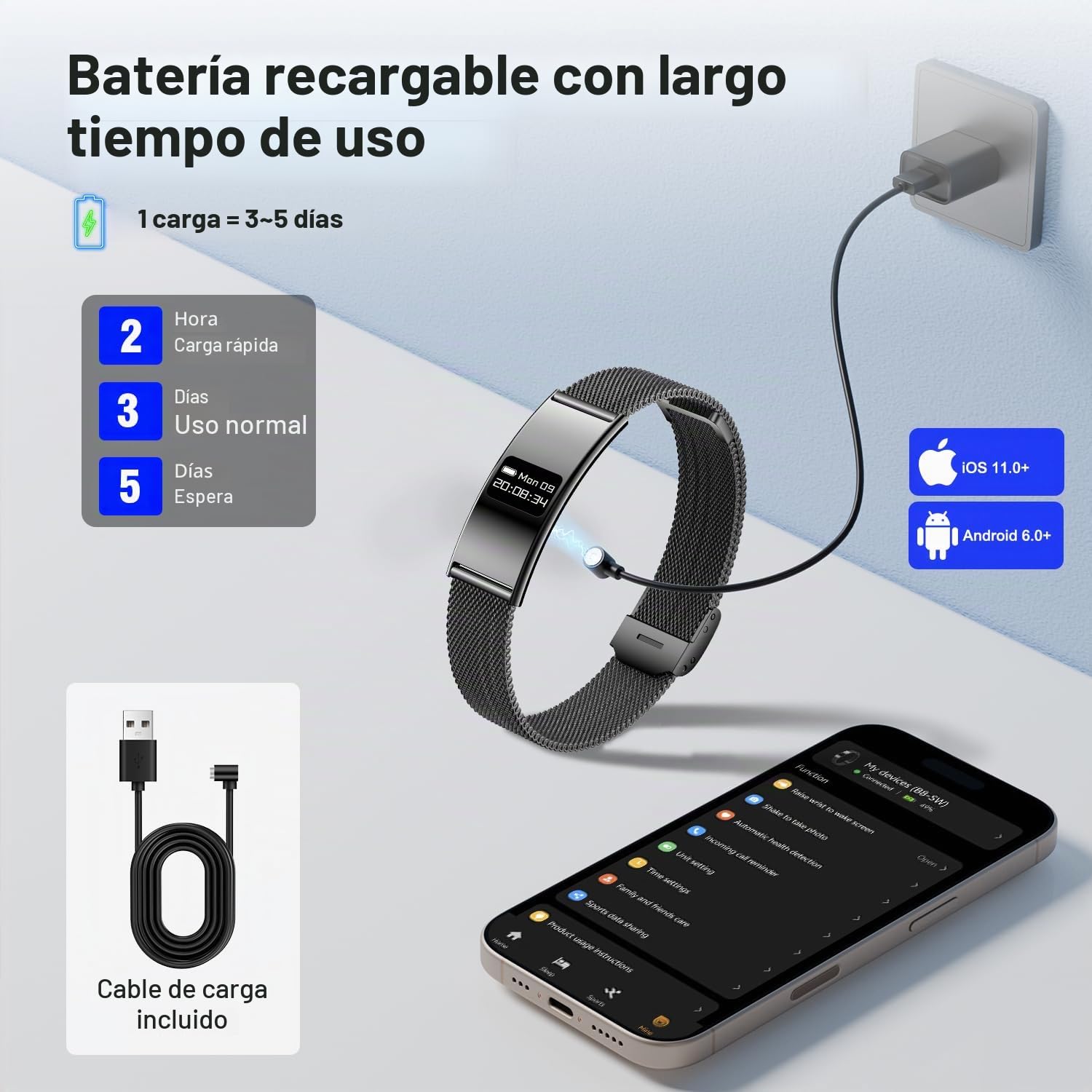 Smart Band, Pulsera Inteligente Hombre Mujer con Monitor de Sueño, Frecuencia Cardíaca, Saturación de Oxígeno, Múltiples Modos Deportivos Pulsera de Actividad, IP68, Compatible Android iOS, Negro