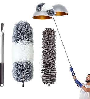 Microfiber Duster for Cleaning, LIGHTIMETUNNEL Extendable Duster Collector up to 100 inches with Bendable Fiber Head, Feather Duster Used for High Ceiling, Ceiling Fan, Blinds, Cobwebs,Furniture Cars
