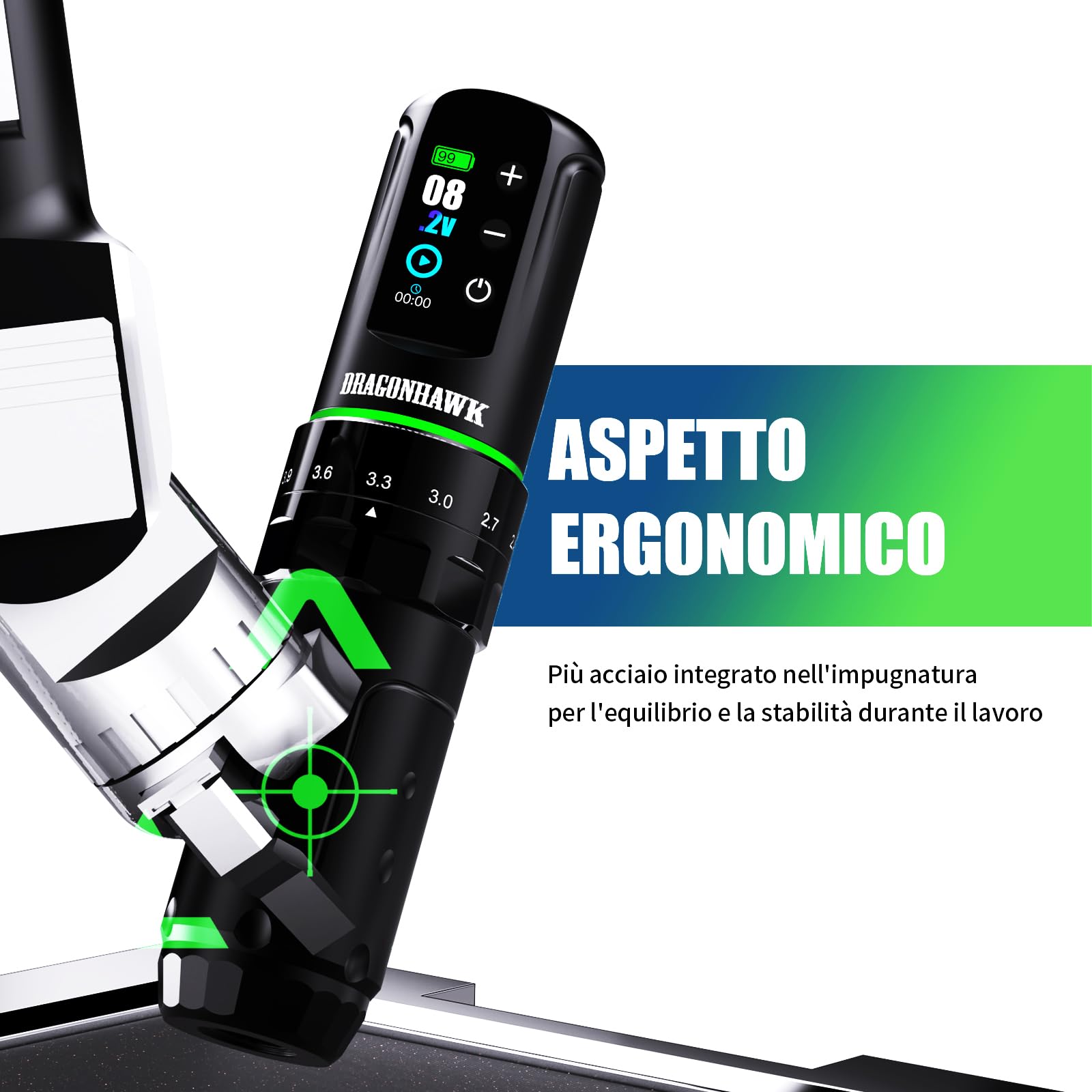 Dragonhawk L3 Kit per Tatuaggio, Macchinetta Tatuatrice Wireless con Corsa 2.4-4.2mm e Batteria 2000mAh, Stampante per Stencil, 20 Aghi Cartuccia per Tatuaggio per Principianti e Artisti