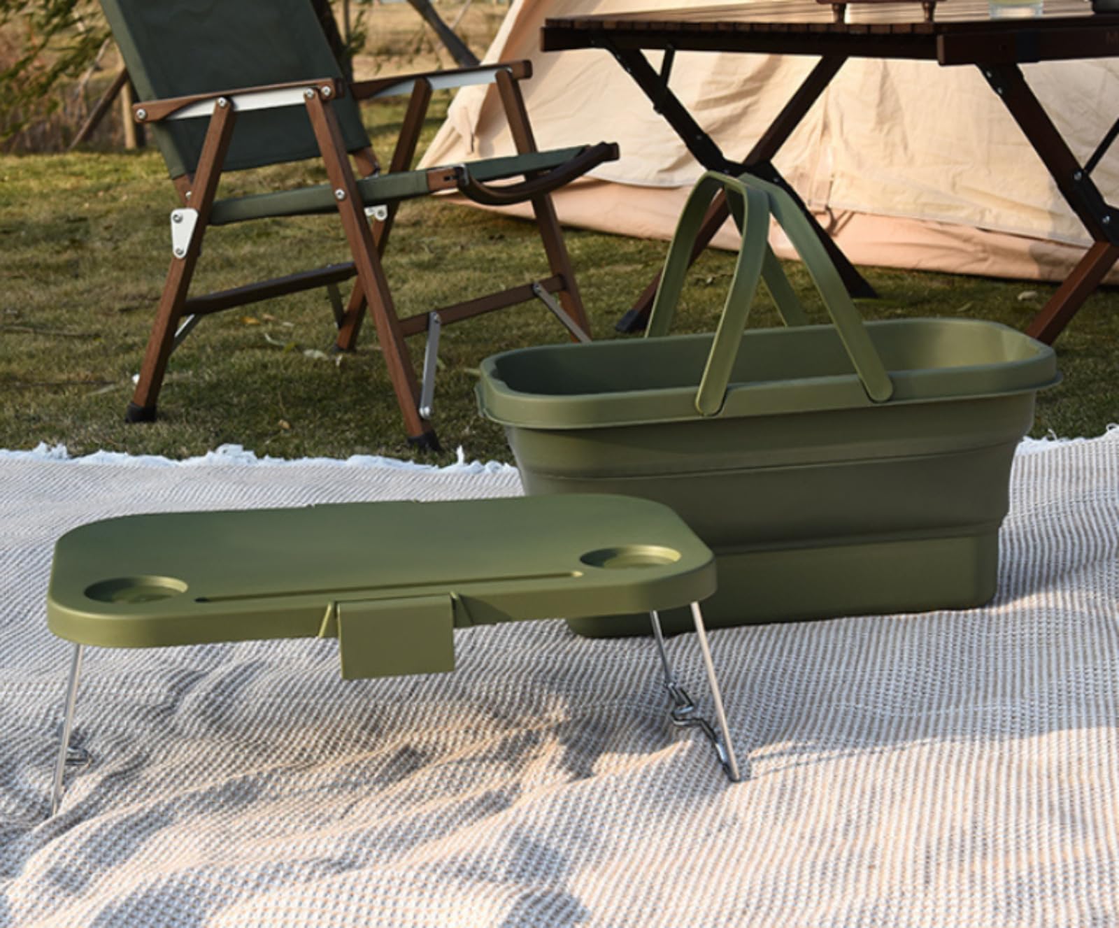 Cesta Plegable de Mano para Picnic, Almacenamiento de Elementos Esenciales para Exteriores, Utensilios de Cocina Portátiles- Ideal para Excursiones de Primavera y Otoño