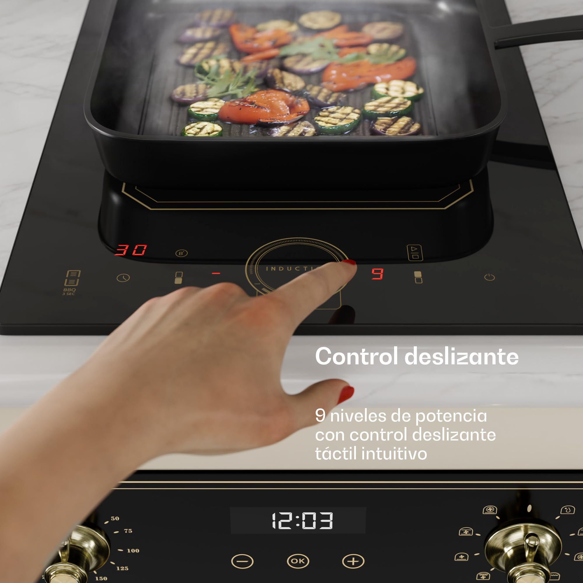 Klarstein Placa Induccion, de 2 Fuegos, Vitroceramica 3500 w x 2 Placas de Sobremesa con Control Táctil Inteligente, Pantalla Digital y Función con Temporizador, Cocinas de Inducción Eléctricas 240V