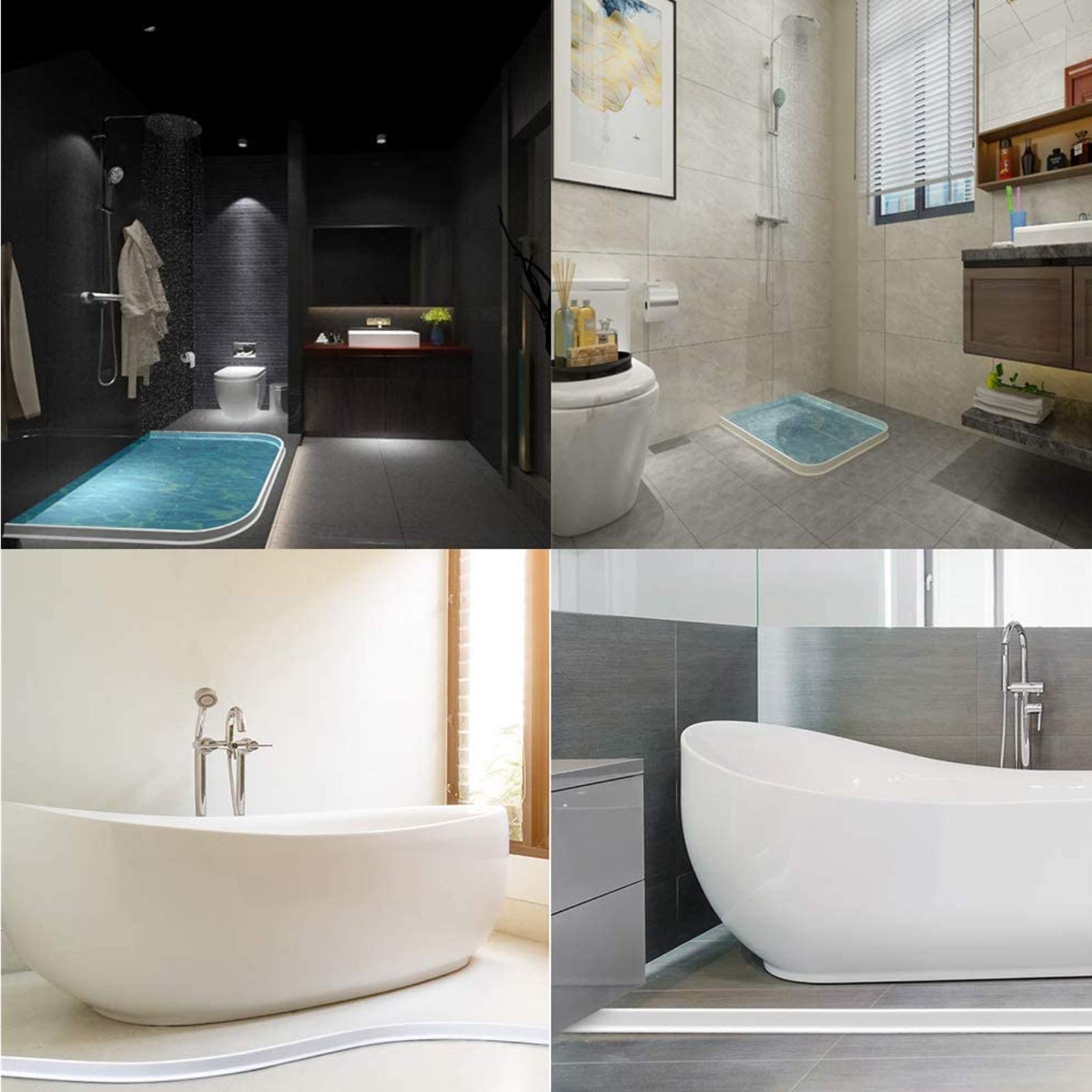 Tira impermeable flexible de silicona, tope de flujo de agua de baño flexible para separación de baño seco y húmedo (400cm,Transparent)