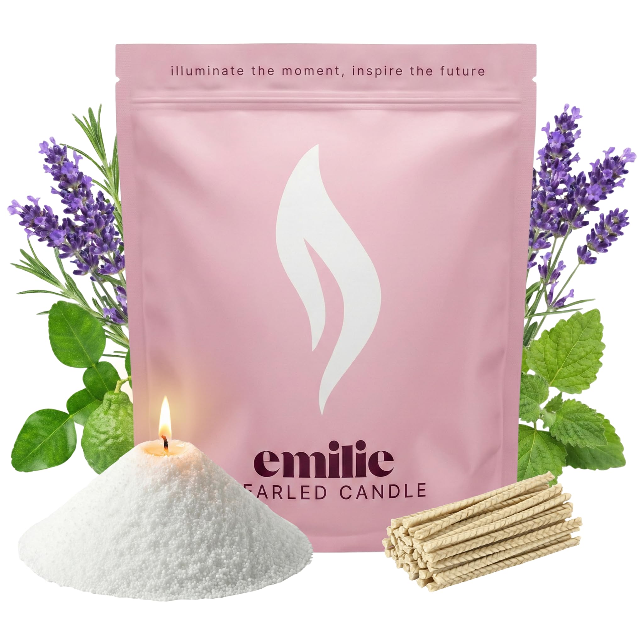 Emilie Pearled Candle 1kg Refillable Wax Pearls – Relax & Unwind Scented Candle for Any Container – Self-Extinguishing, Plant-Based, Reusable – 50 Cotton Wicks, 200h Burn (White Natural)
