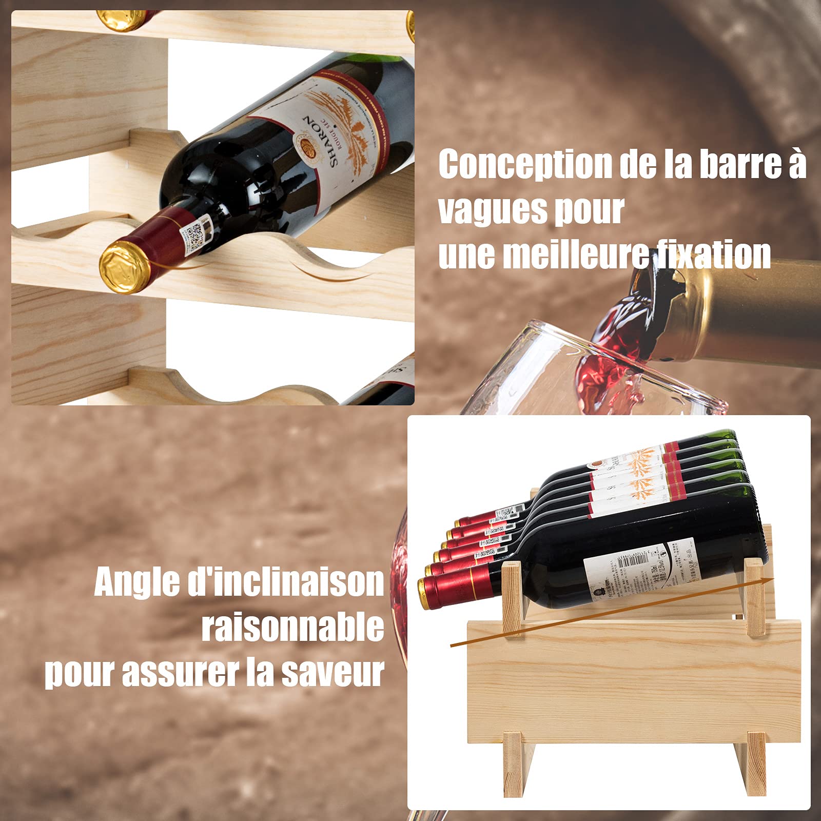 RELAX4LIFE Casier à Bouteilles Modulable pour 36 Bouteilles, Range Bouteille Vin à 6 Niveaux en Bois Massif, Étagère à Vin pour Bar Cave, 63X28X85,5CM