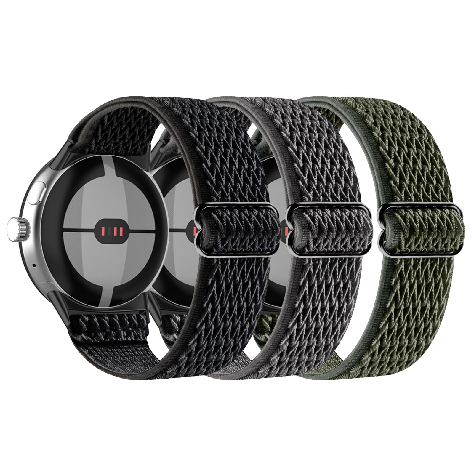 XRHWW 3 Pack Nylon Stretch Sport Watch bands Compatible for Google Pixel Watch 2/ Pixel Watch Band, Loop Adjustable Wristband replacement for Pixel Watch 2/1 Men Women