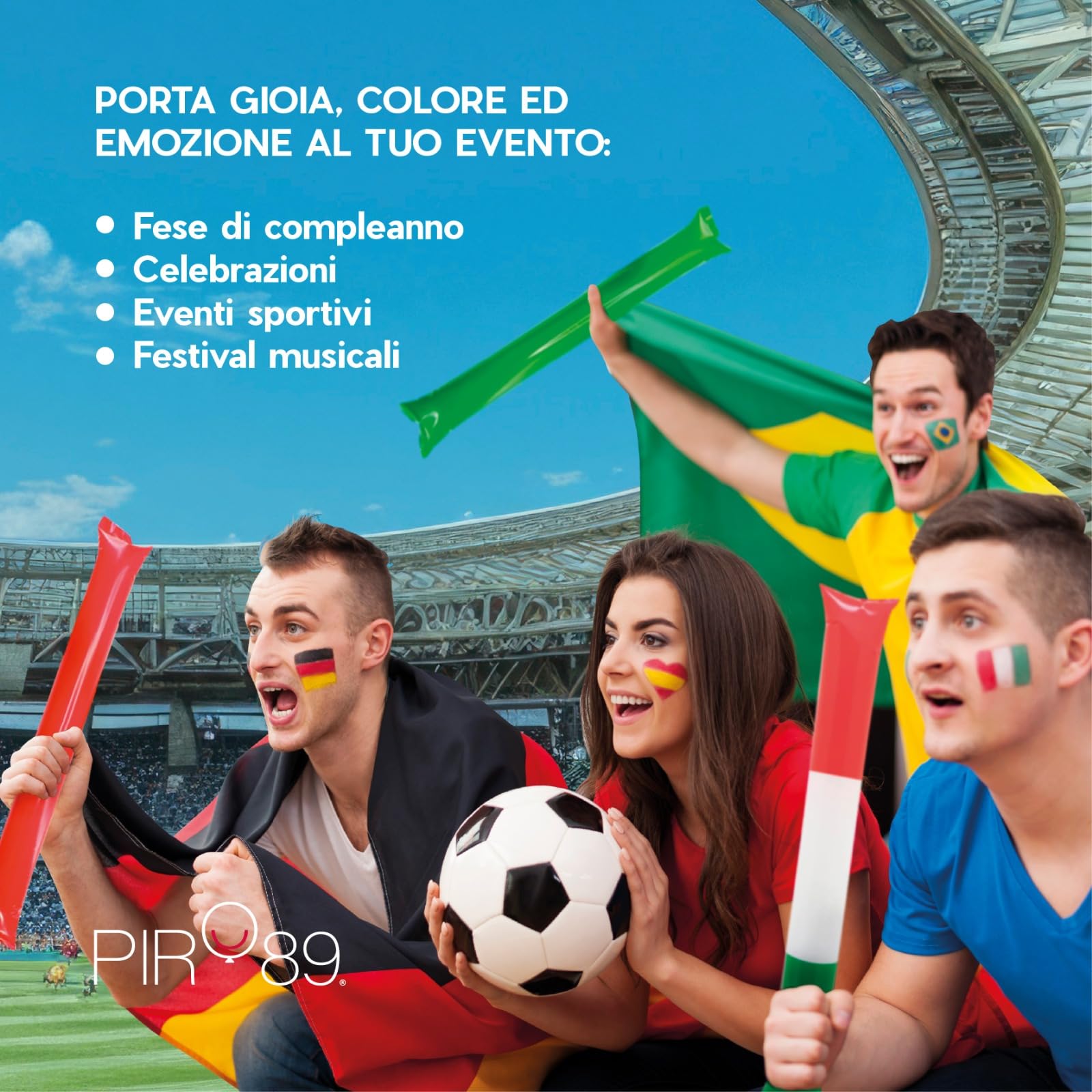 Pack 10 coppie (20 pezzi) di bastoni gonfiabili rumorosi riutilizzabili. Bam Bam Thunder Accessori per fare tifo, feste, animazione ed eventi sportivi. (Blu')