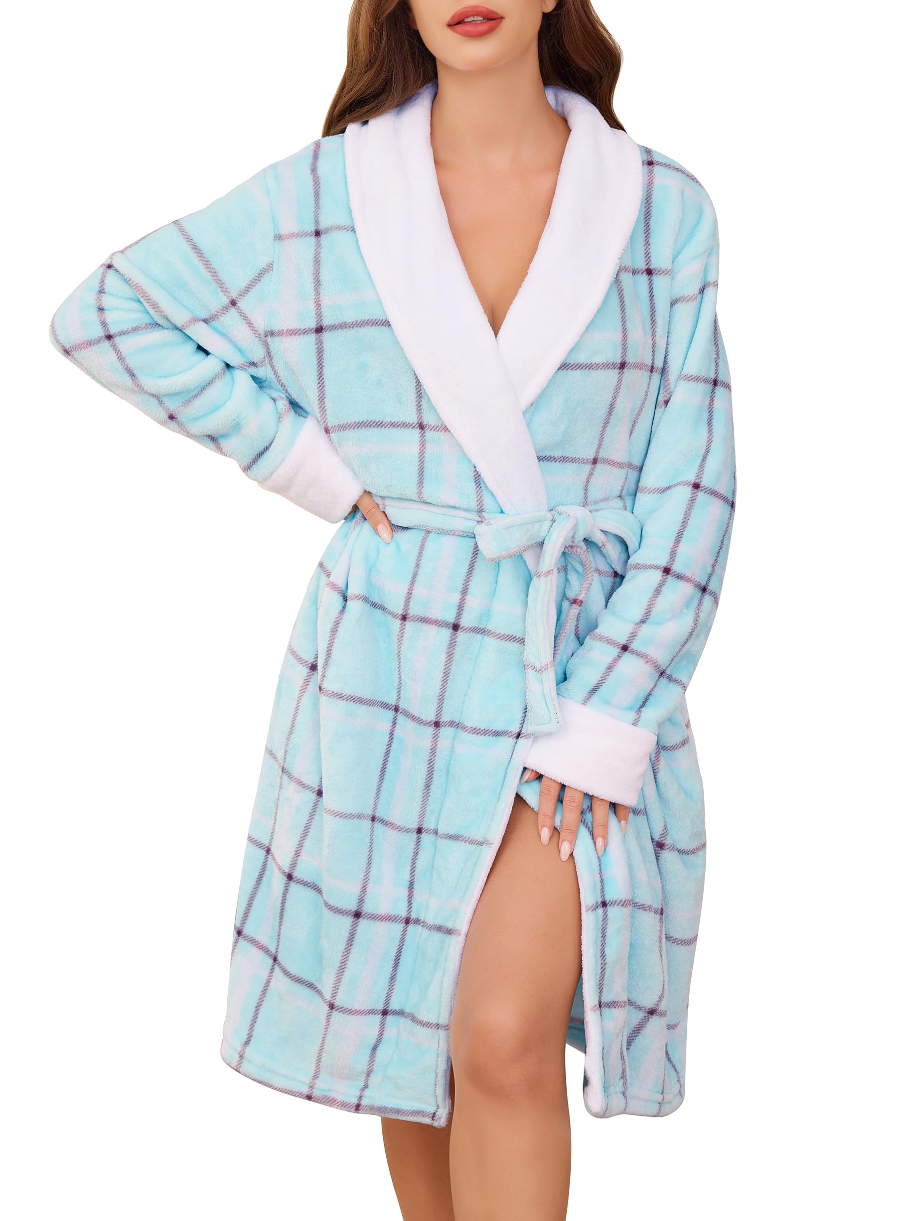 Vlazom Peignoir Femme en Flanelle Douce Robe de Chambre Chaude et Confortable pour l'Hiver