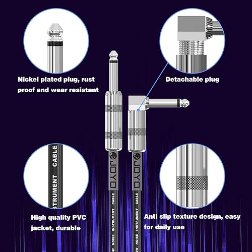 Miniatura 3 de JOYO Cable de guitarra bajo de 15 pies, cable de instrumento de audio profesional de 14 de pulgada en ángulo recto (negro, CM-12)