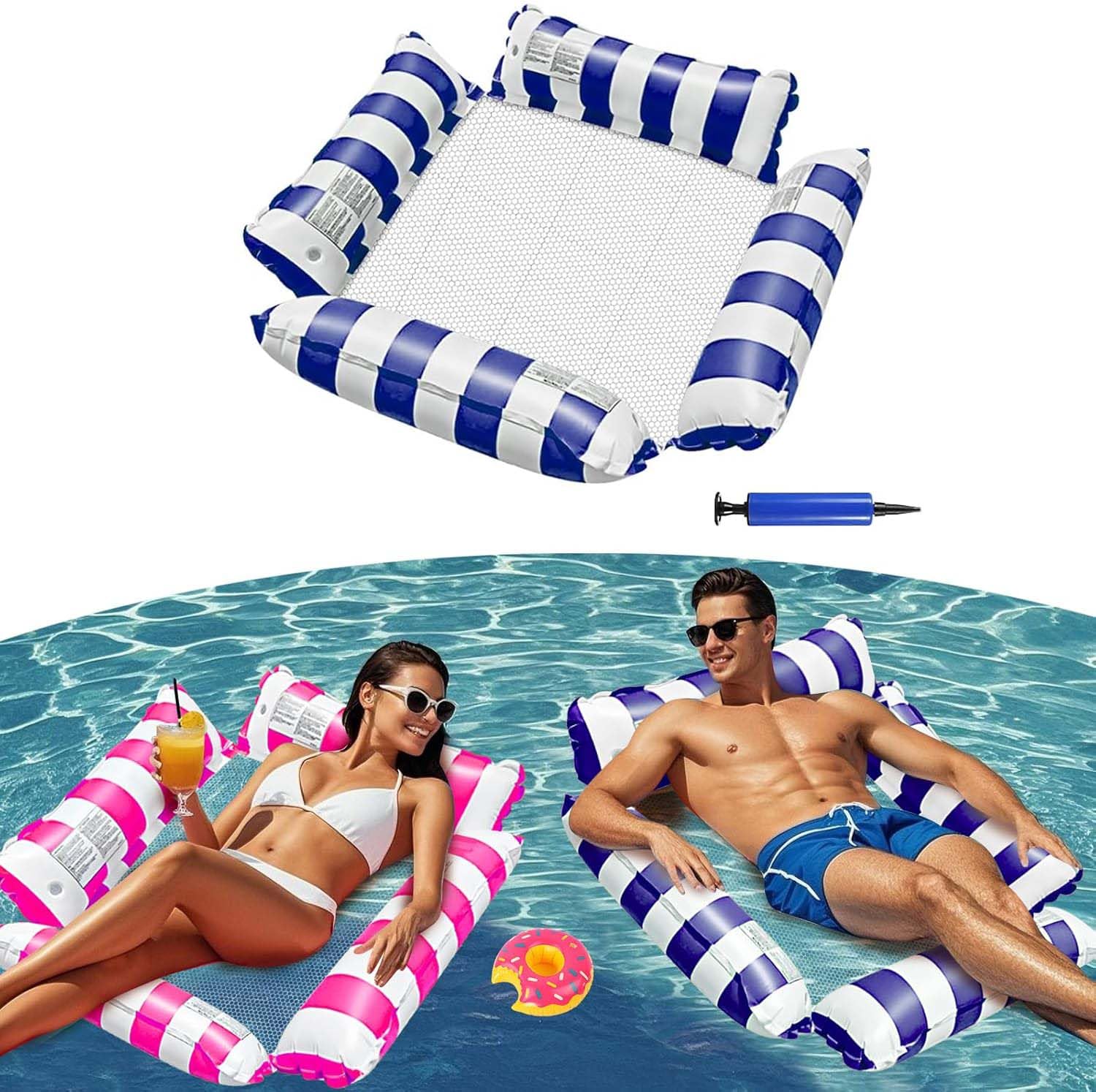 AUTOYSUR Inflatable Pool Float Chair Lounge for Floating, Inflatable Pool Float Hammock, Multi-Purpose Water Hammock with Arm, Inflatables Pool Rafts Bed for Swimming Pool Beach Sea