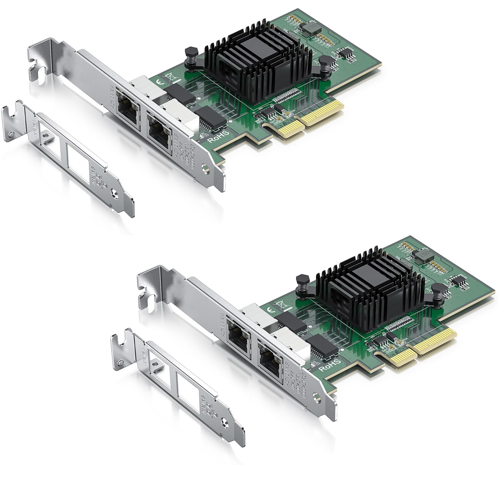 H!Fiber 2 Pack Gigabit 2 Port NIC with Intel I350 Chip, 1Gb Network Card Compare to Intel I350-T2 NIC, Dual RJ45 Ports, PCI Express X4, Ethernet Card with Low Profile for Windows/Windows Server/Linux