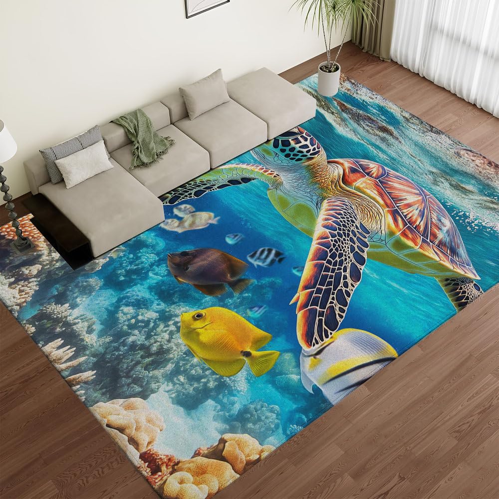 Tapis de salon bleu lavable qui ne perd pas ses poils 80x150cm