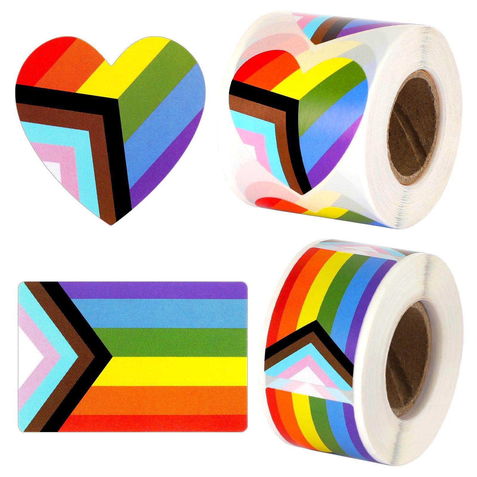 Yunvisty Gold Color 1000 Pcs Pride Stickers Lgbtq Rainbow Sticker Labels Heart And Flag Accessories Rainbow Stickers For Lesbian Bisexual Prides Month Parades Pride Decorations, Party Supplies