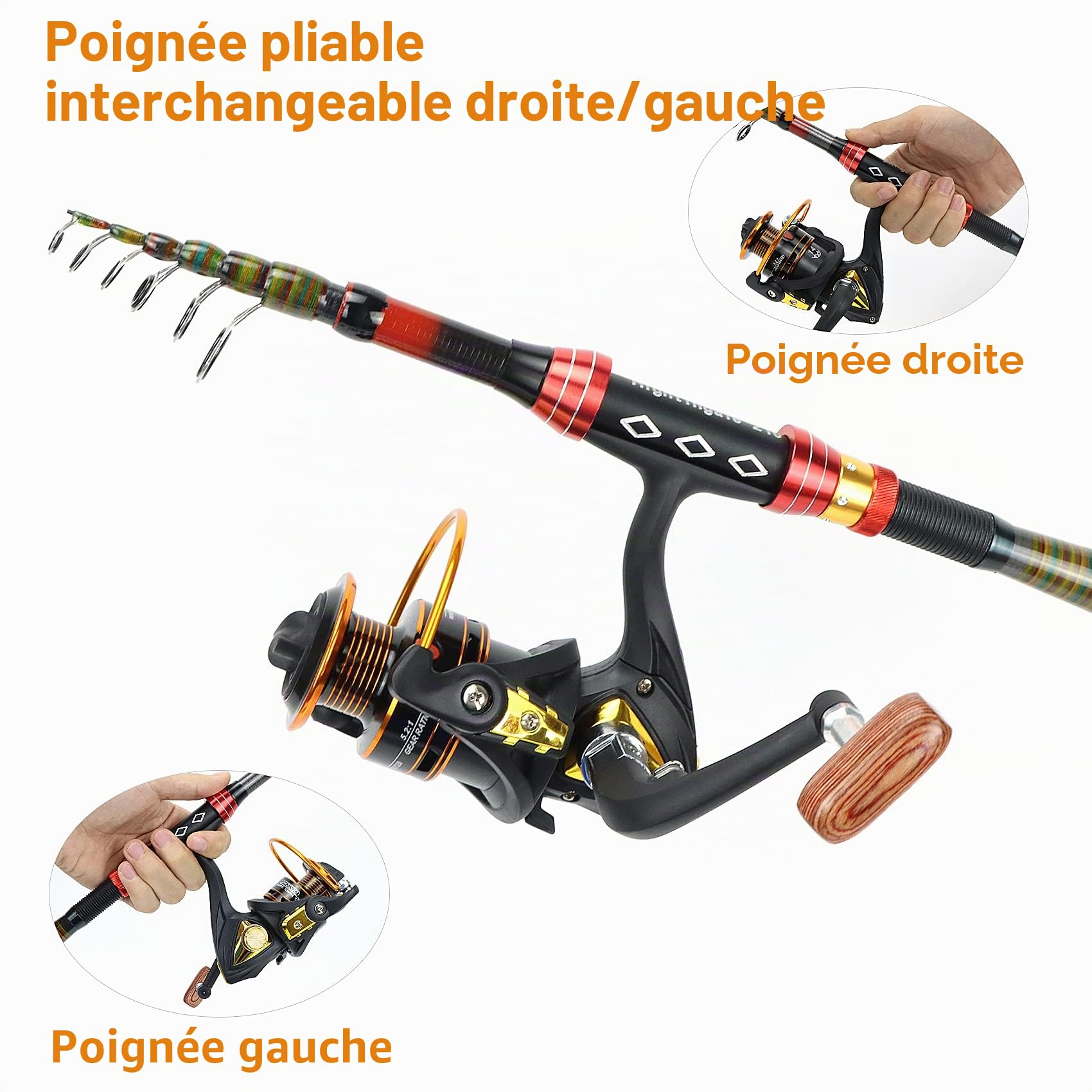 Kit de pêche 109 pièces, Canne à pêche télescopique en Fibre de Carbone, avec Moulinet et Sac