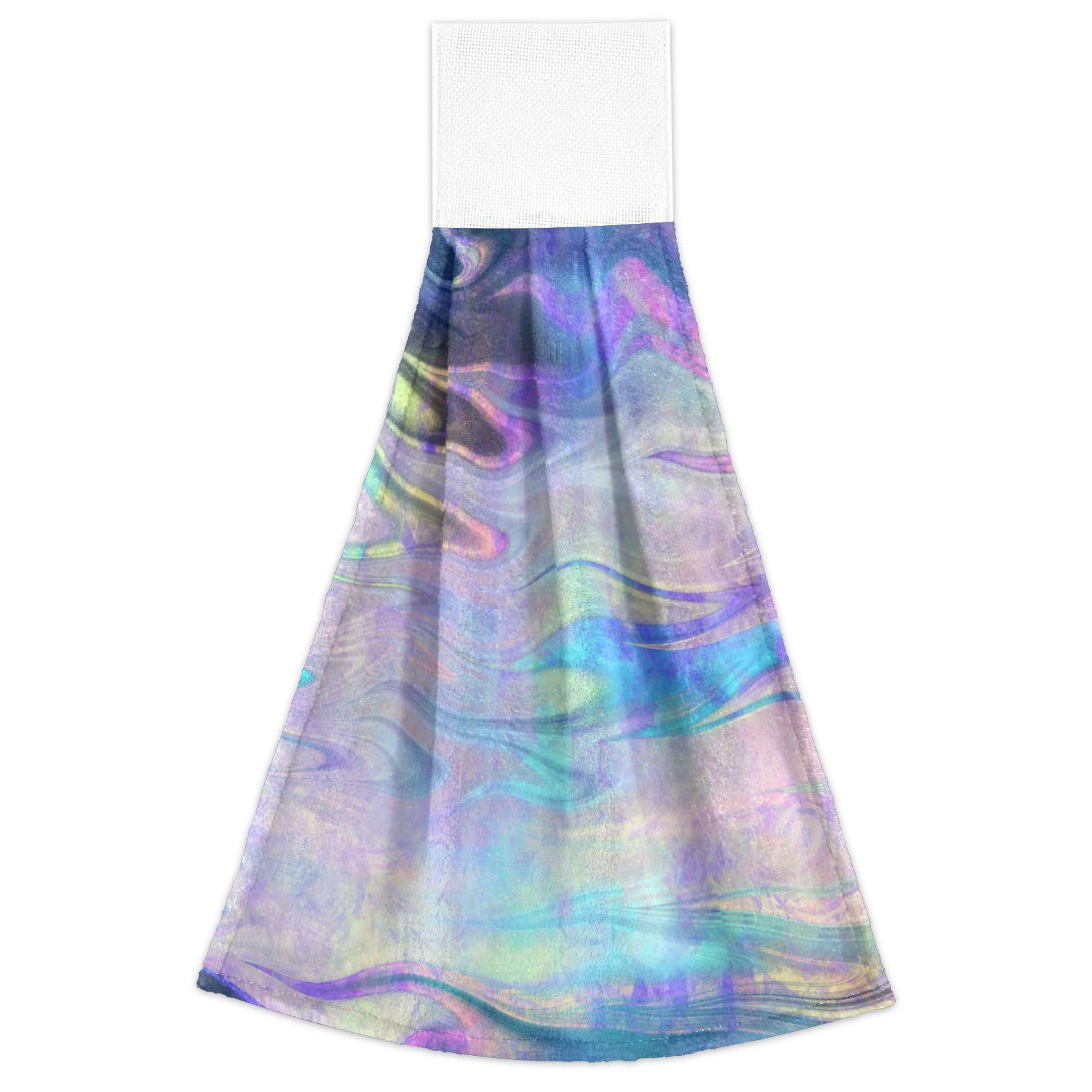 Kigai Iridescent Flower Hanging Towels,Magic Tape Hanging Kitchen Towels,Super Absorbent,Fast Drying Cotton Hanging Tie Towels,Hand Towels