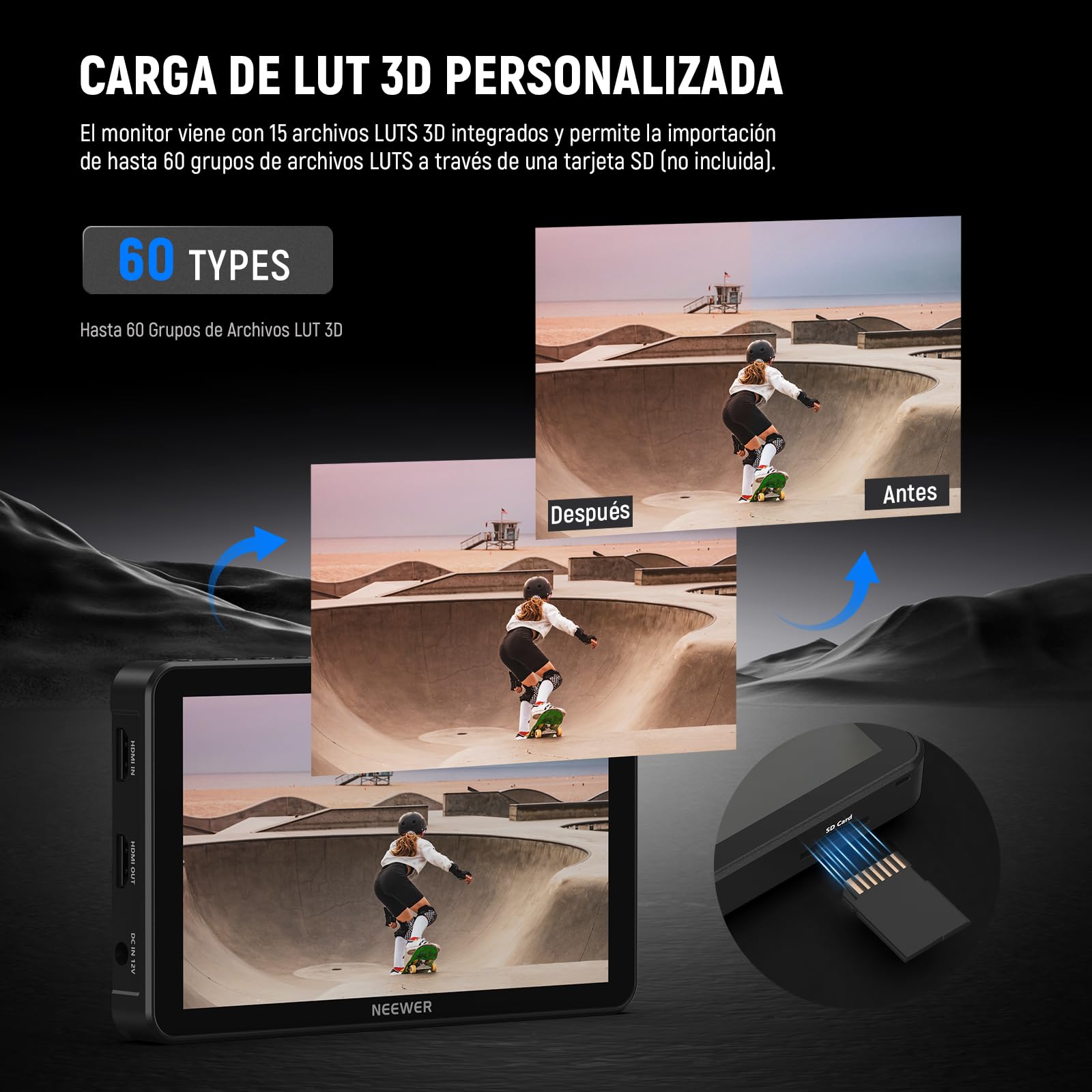 NEEWER Monitor de Campo de cámara F600 de 7 Pulgadas, Pantalla táctil IPS HD de 2400 nits, 1920 x 1080 con LUT 3D, Entrada y Salida HDMI 4K con Enfoque Pico DSLR Video Assist HDR, Soporte de Zapata