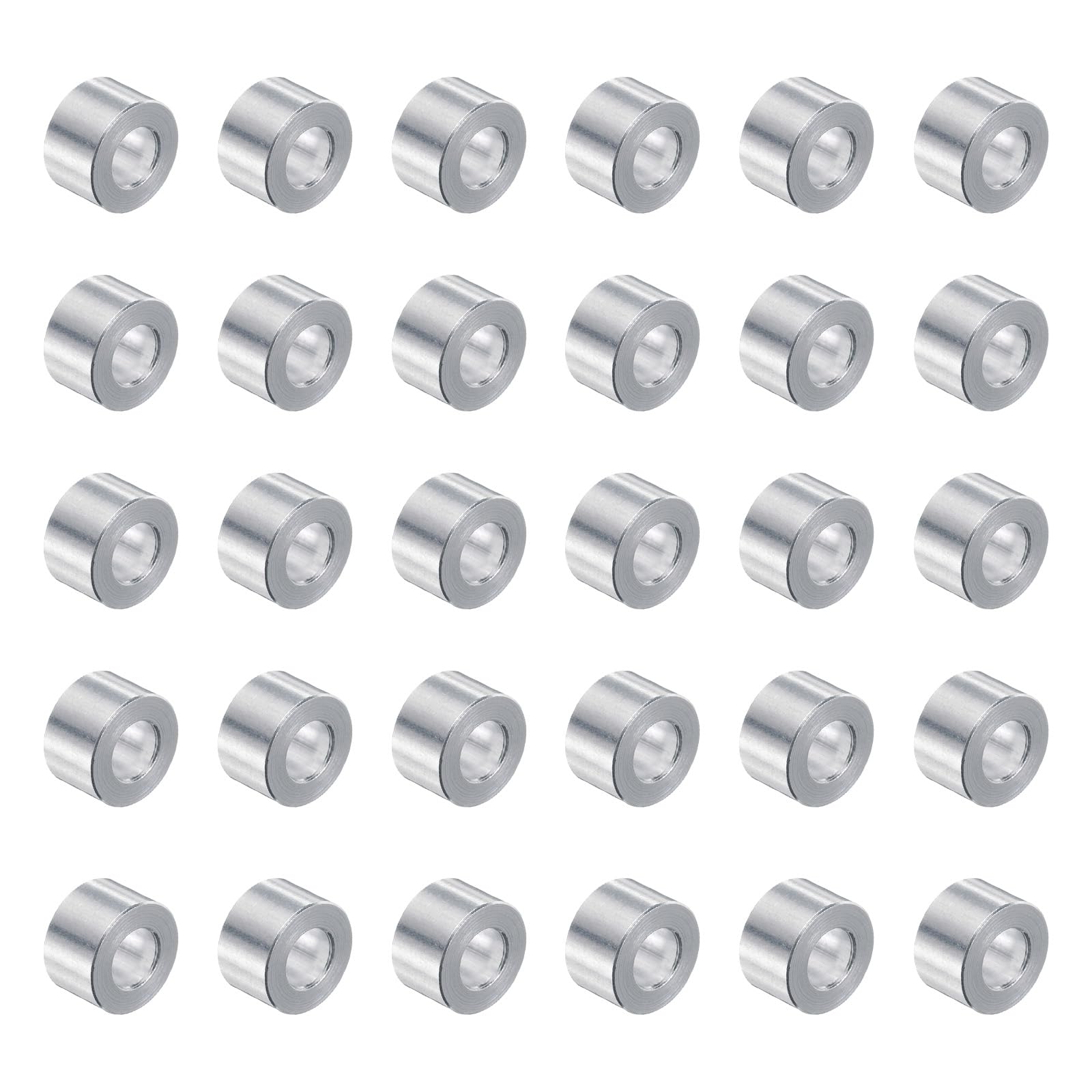 QUARKZMAN 30pz Spacer in Alluminio 5mm Foro x 10mm Od x 6mm Lunghezza Boccola di Supporto per Vite Distanziatore in Metallo Rotondo con Finitura Semplice per Viti M5, Bulloni e Aste