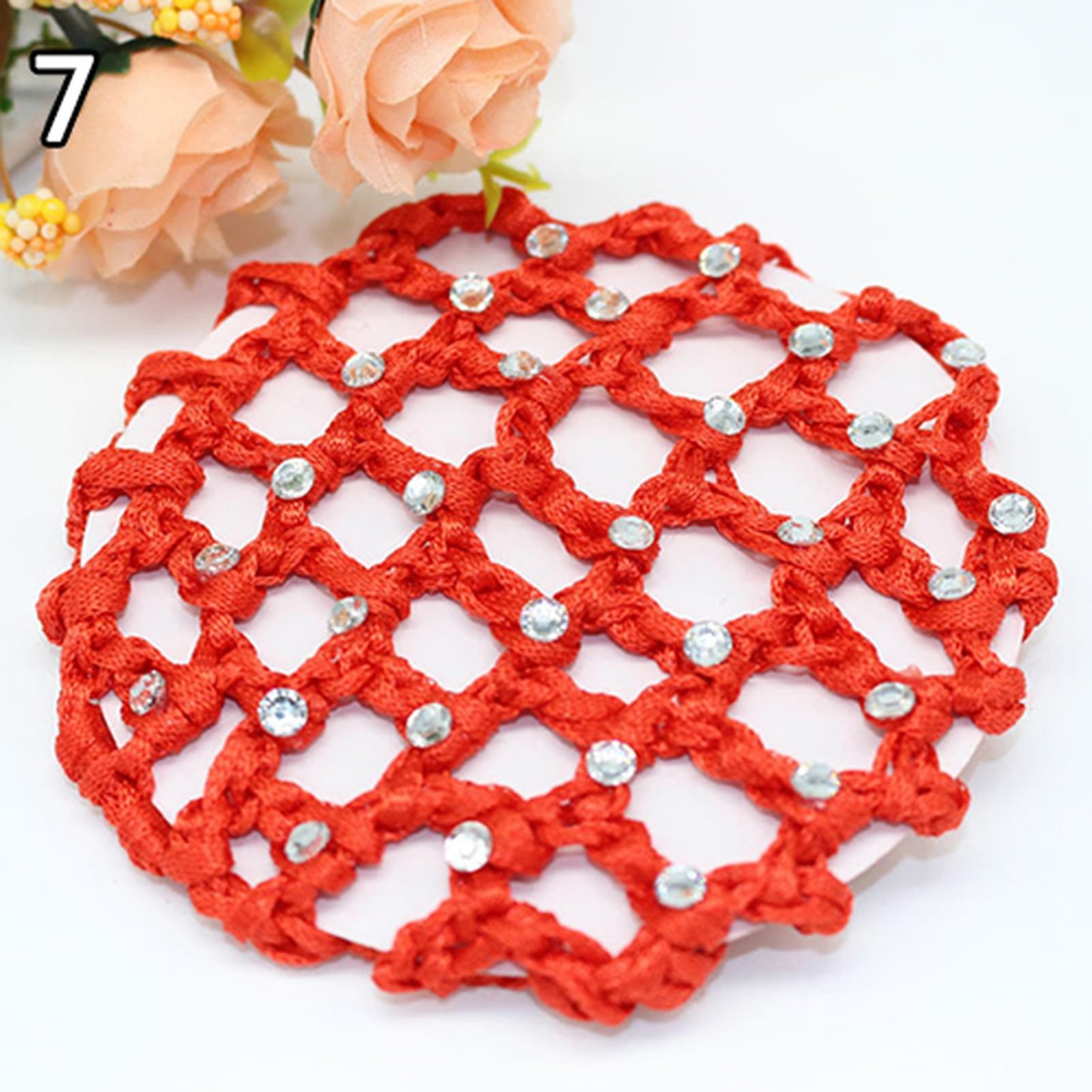 matumou Women Bun Cover Hair Net Ballet Dance Skating Rhinestone Crochet Snood
