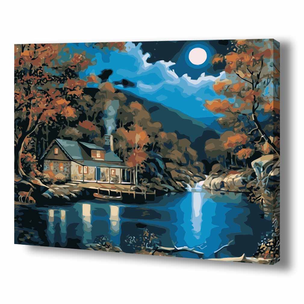 24x30 inch Large Paint By Number Kits Bright Moon Lakeside Cottage