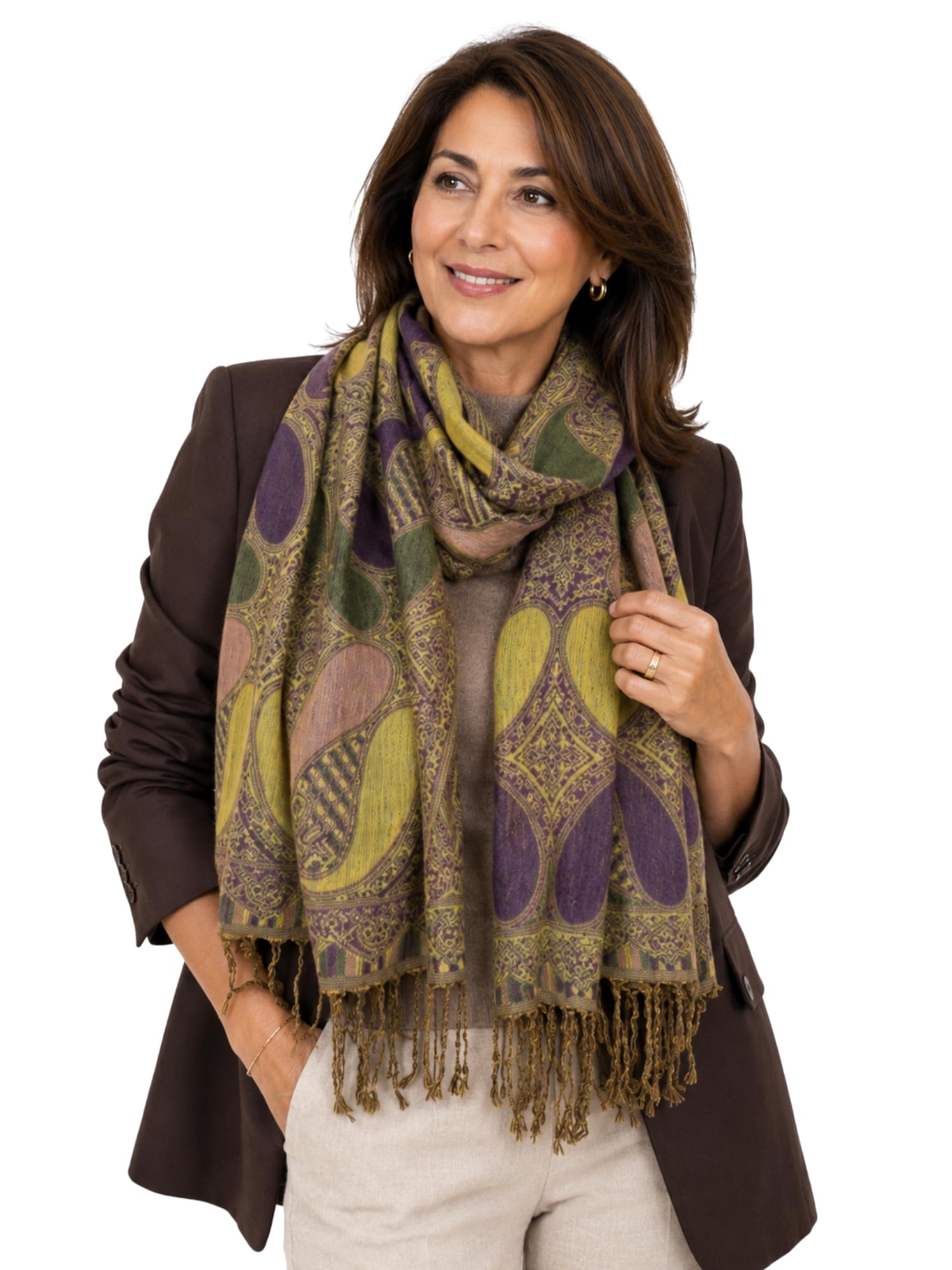 The Accessory Co. Womens Scarf Pashmina Shawl Wrap - Large Lightweight Floral Paisley Scarf for Women for Winter, Weddings, Meditation, Prayer - Colourful Neck Scarves, Stole