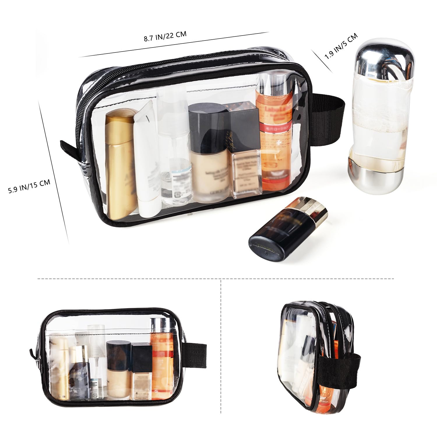 Neceser Transparente con 8 Botellas de Viaje (MAX.100ml) y 1 Bolsa de Vuelo para Líquidos (20x20 CM,1L), Bolsa de Cosméticos Impermeable para Hombre y Mujer — view 2