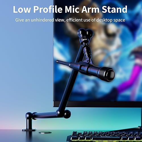 Miniatura 2 de Brazo de micrófono de perfil bajo, brazo de micrófono ajustable rubesee con abrazadera de montaje de escritorioadaptador de tornilloclip de