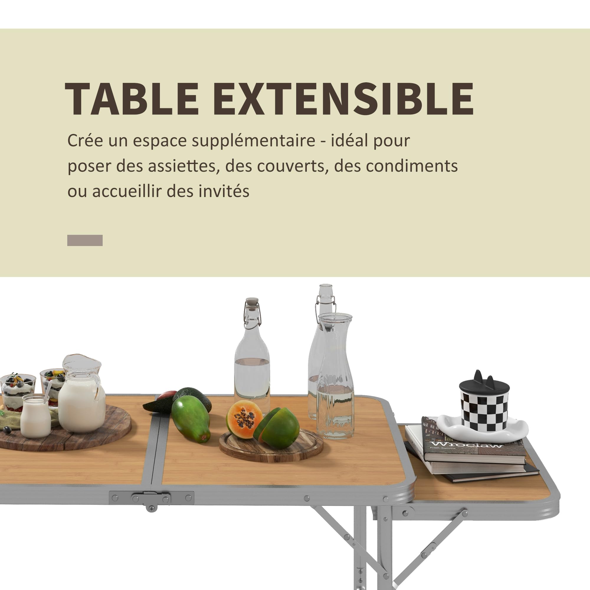 Outsunny Tavolo da picnic in alluminio 3ft con piano laterale, pieghevole | Per feste BBQ all'aperto, portatile, leggero