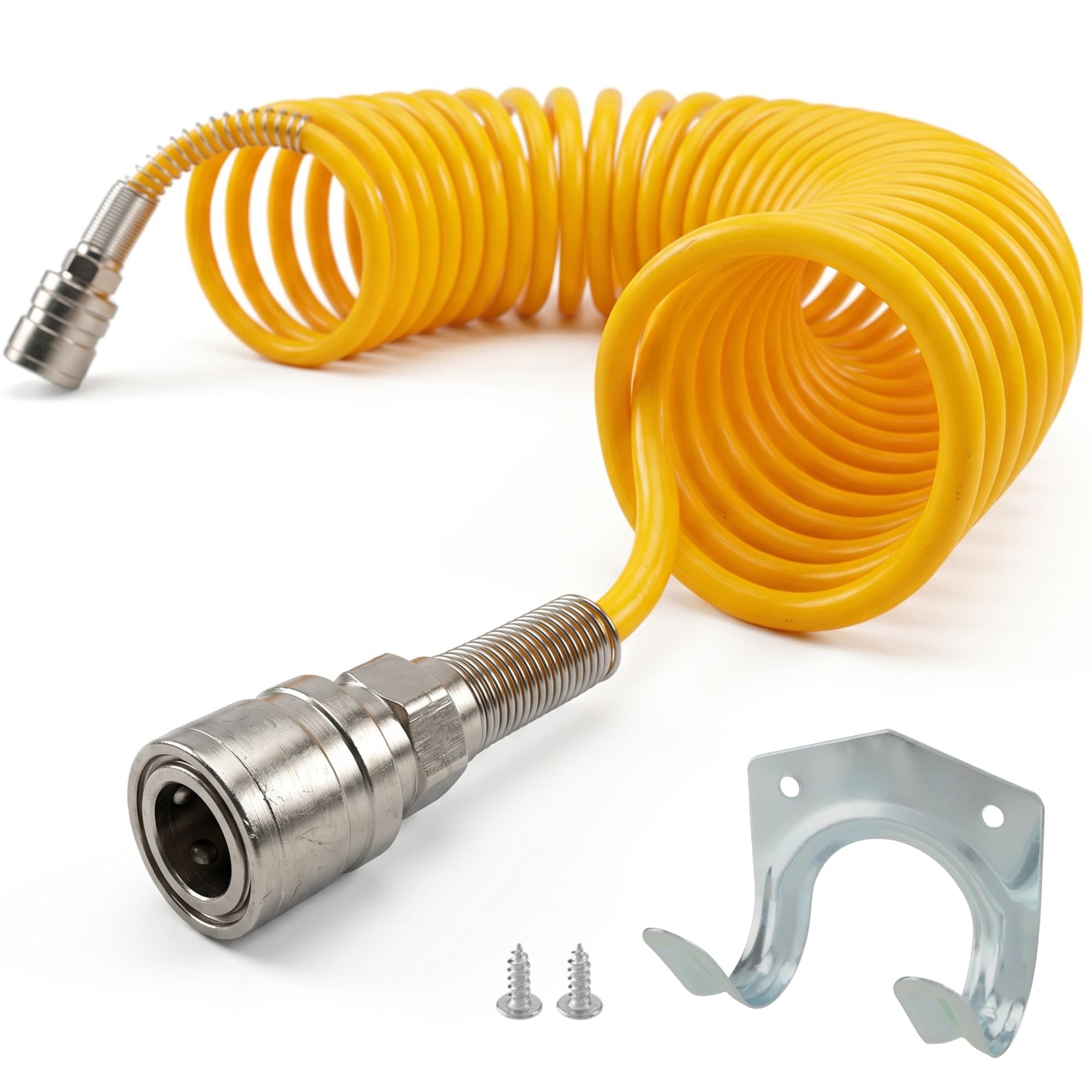 Heavy Duty Flexible Air Compressor Hose 24bar | 10m with Quick Connectors - Compressed Air Hose for Pneumatic Tools - Wall Hook Included