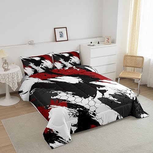 Miniatura 8 de Juego de edredón geométrico, juego de ropa de cama de camuflaje negro y azul, campaña abstracta hexagonal del ejército colmena de colmena de abeja,