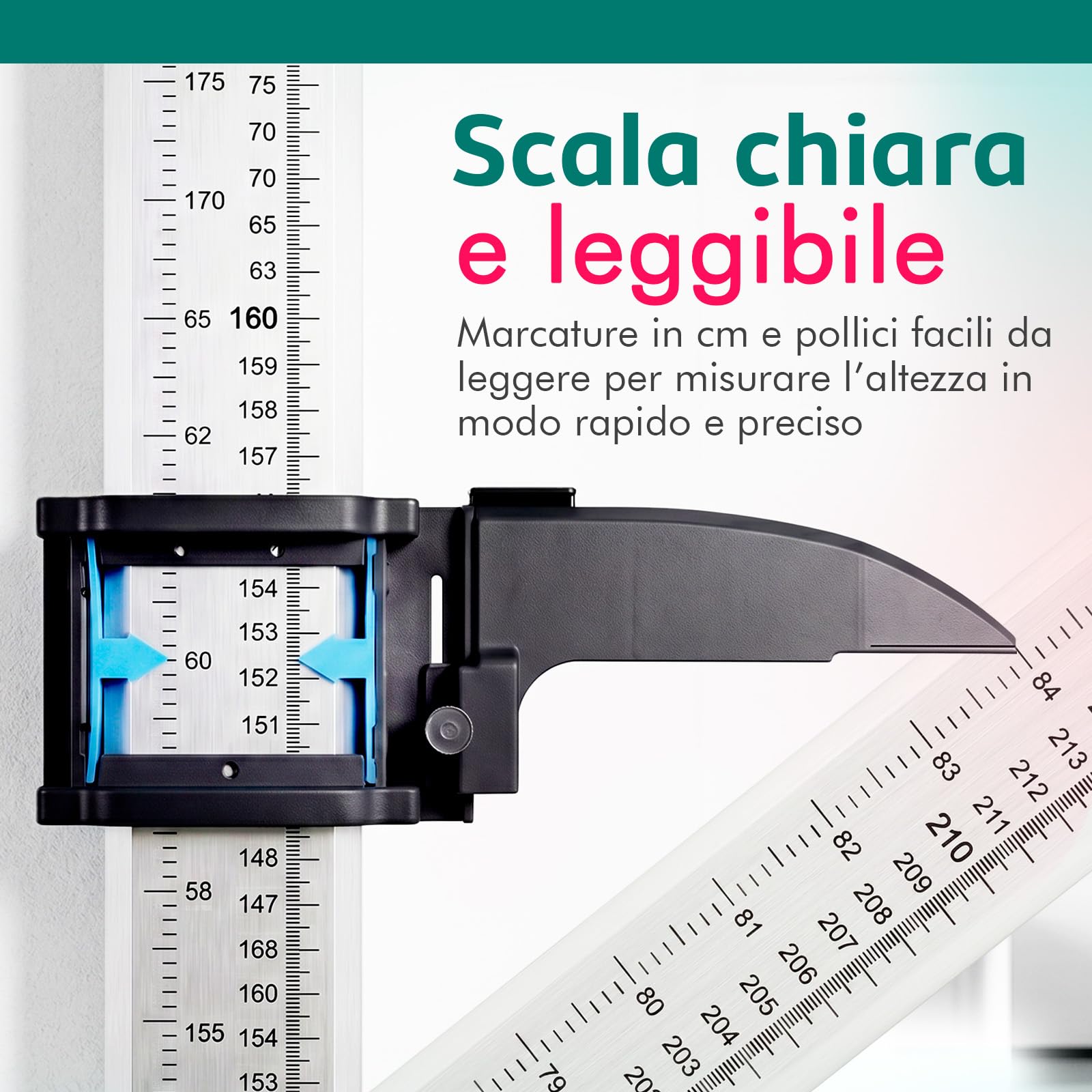 Stadiometer S100 Stadiometro Portatile per la Misurazione Dell Altezza | 20-210 CM, Autoportante per Adulti e Bambini, Uso Medico e Professionale, Struttura e Stabile, Facile da Usare