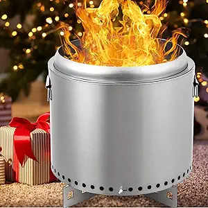16.5 Inch Smokeless Fire Pit with Stand, Removable Ash Pan, Portable Fire Pit for Outside, Stainless Steel Wood Burning Fireplace, Ideal for 4-6 People Camping Gathering