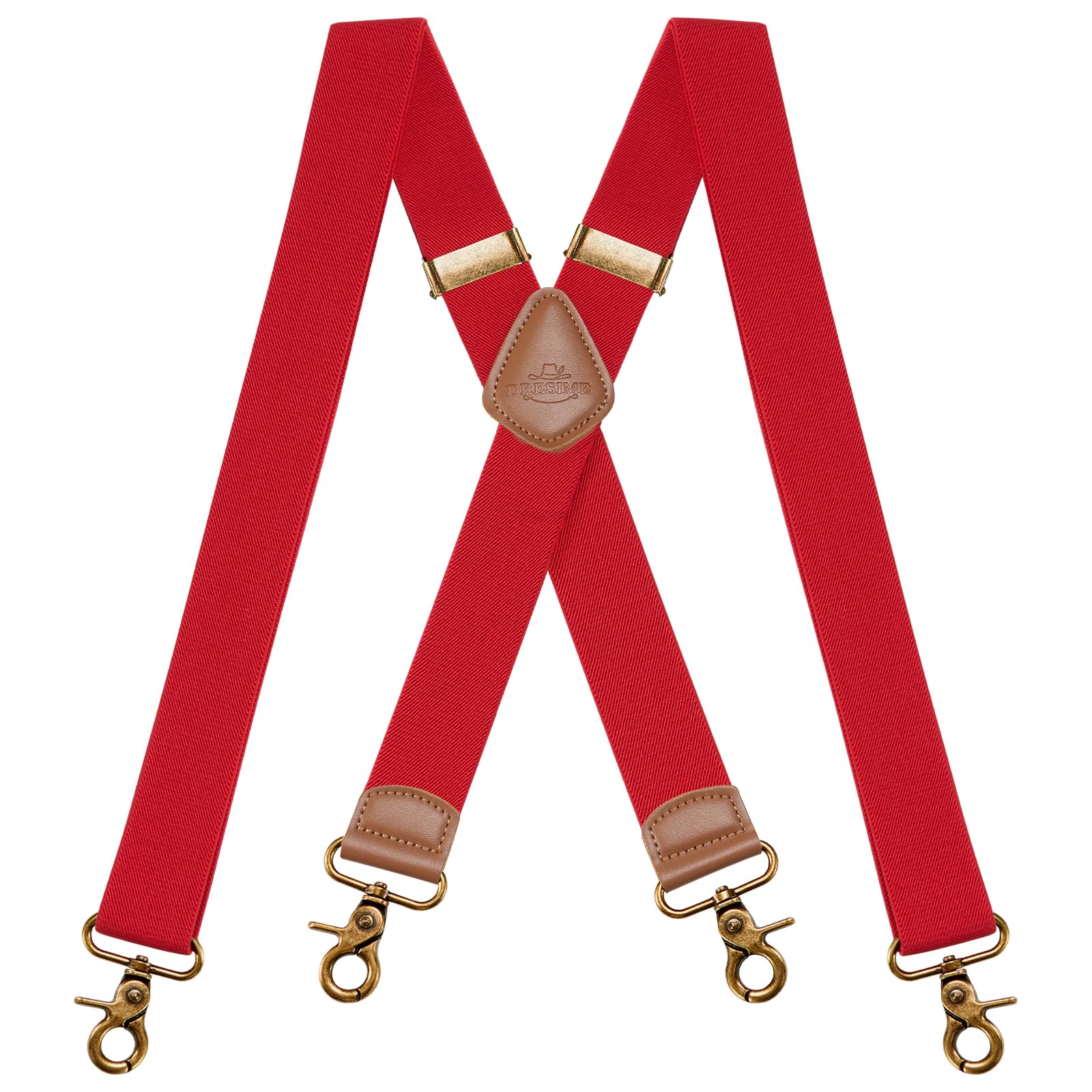 DresimeMens Braces for Trousers with Strong 4 Hook-Clips, Vintage Suspenders Braces for Men & Women Heavy Duty Elastic Adjustable X Shape