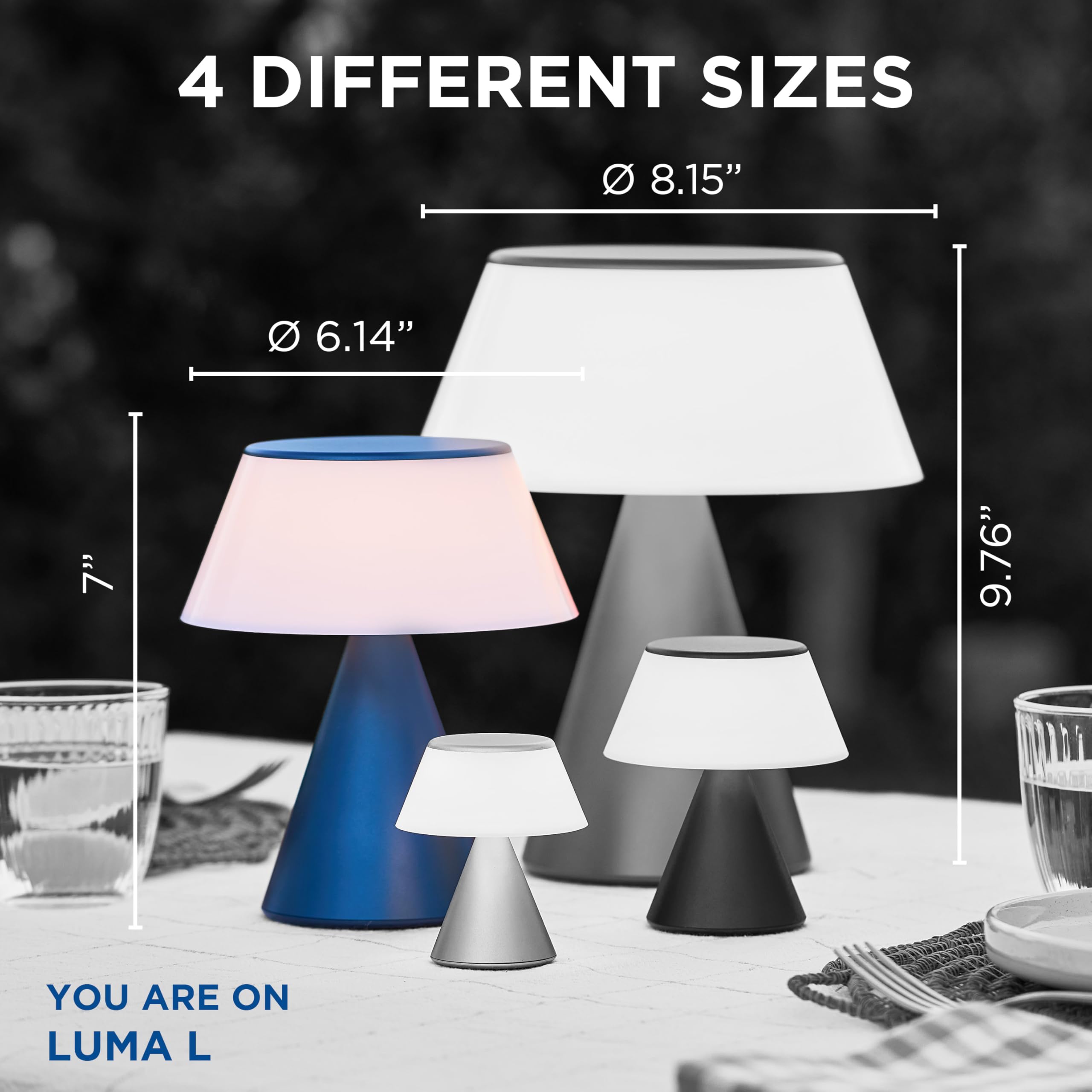 Lexon LUMA L Lámpara de Noche Sensible al Táctil, Luz Nocturna Inalámbrica con Regulación y Sincronización Multilámpara, 9 Colores LED, Recargable, Carcasa de Aluminio - Rojo Oscuro
